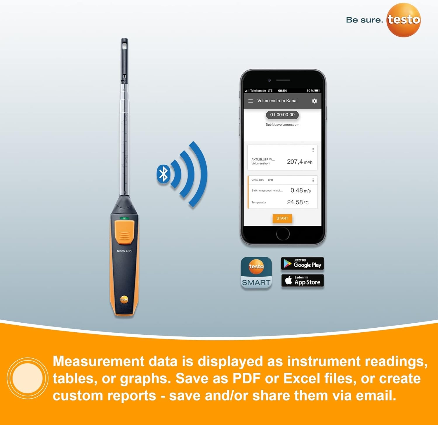 Testo 405i Wireless Hot-wire Anemometer for air velocity, in-duct airflow