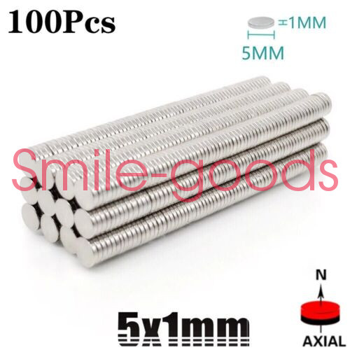 100 Neodymium Magnets Round Disc N35 Super Strong Rare Earth 5mm X 1mm Lot USA