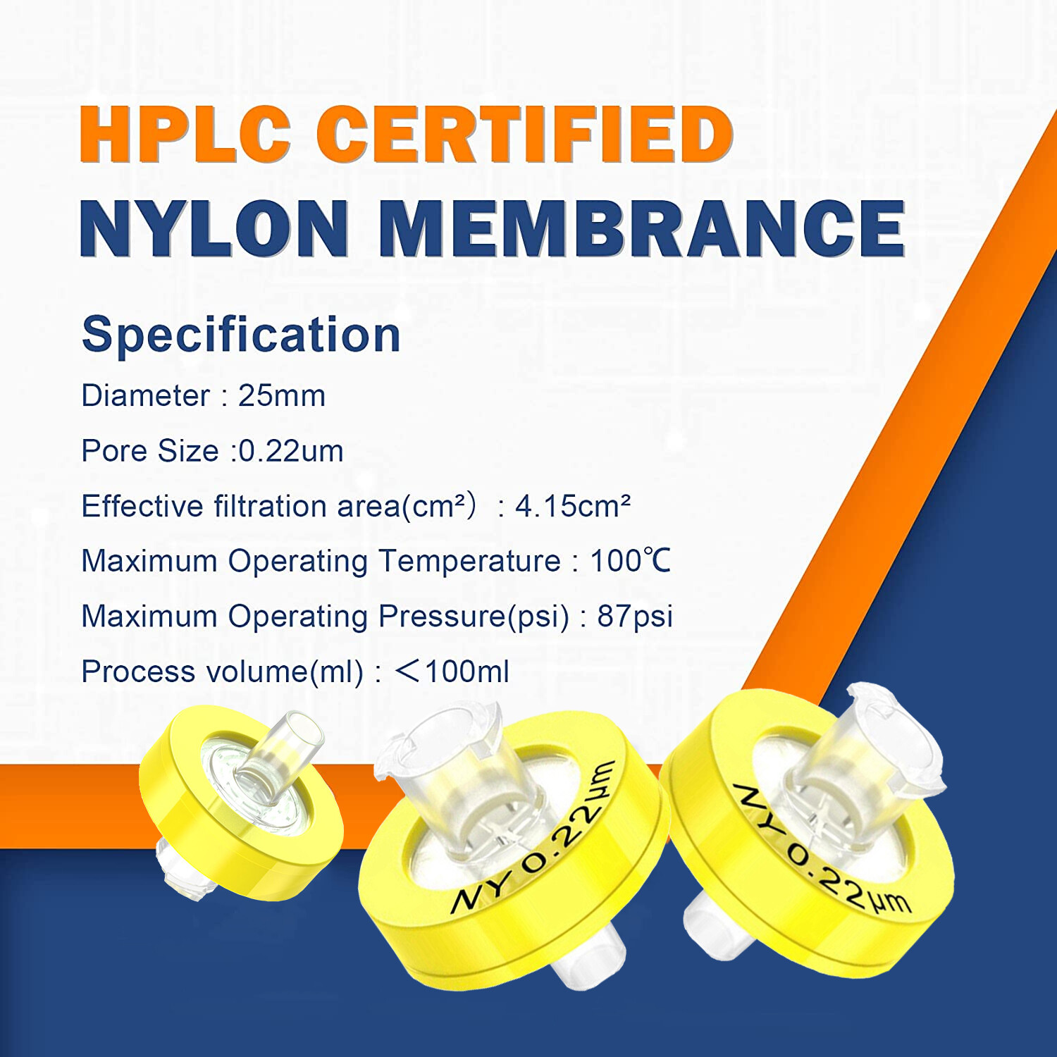100PCS Nylon NY Syringe Filter 13mm 25mm Diameter 0.45 um 0.22 μm Pore Size HPLC