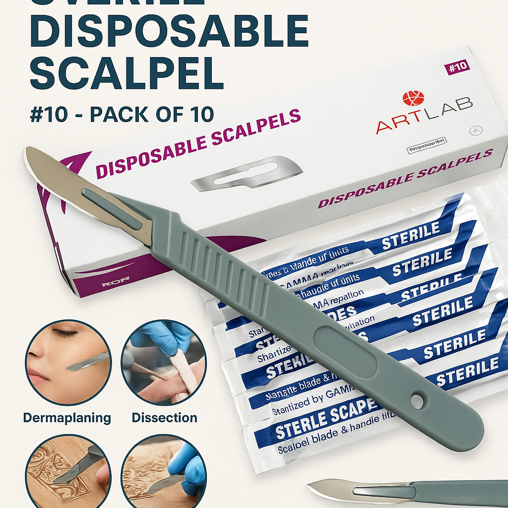 10 PCS STERILE DISPOSABLE SCALPELS #10-SINGLE USE-DENTAL, SURGICAL, DERMAPLANING