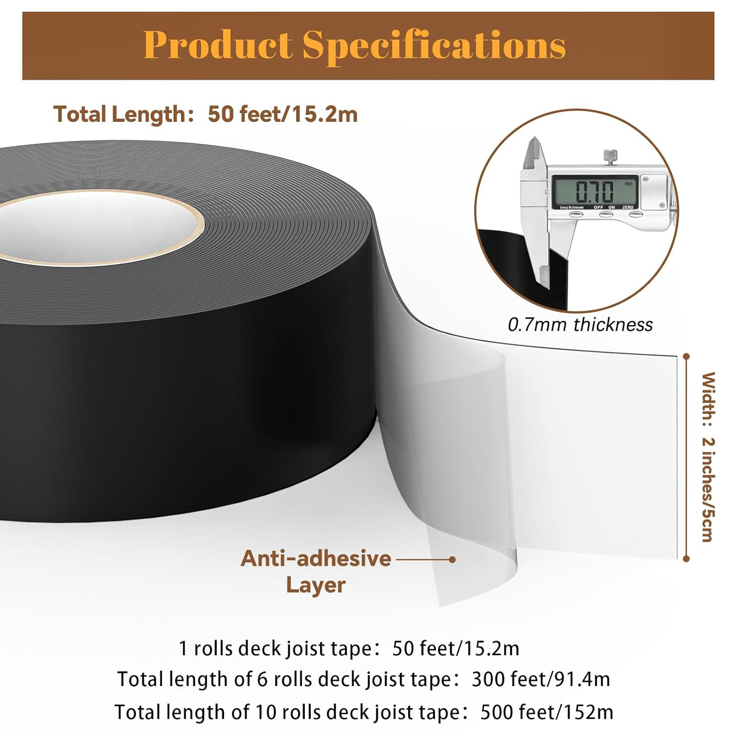 Joist Tape for Decking 2” X 50′- 6 Rolls, Waterproof Butyl Deck Tapes 2 Inch, W
