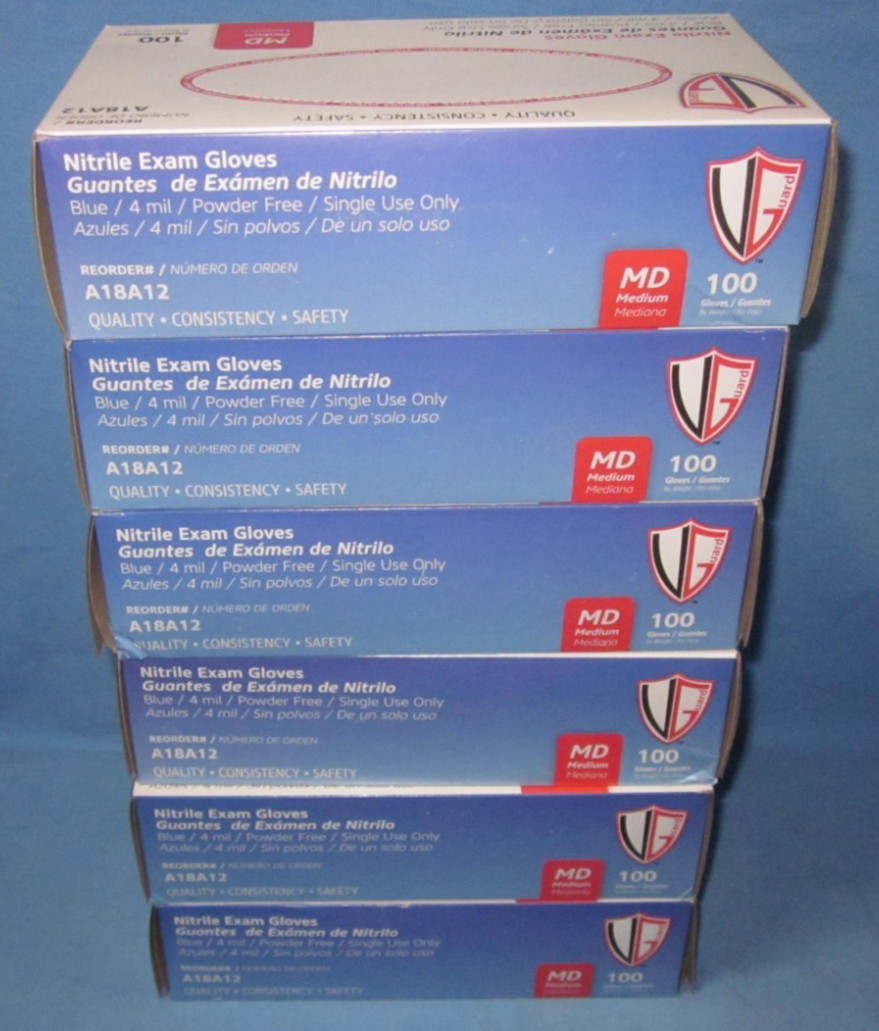 a Lot of 600 Nitrile Exam Gloves Size Medium, Powder Free, 4 Mil, Single Use