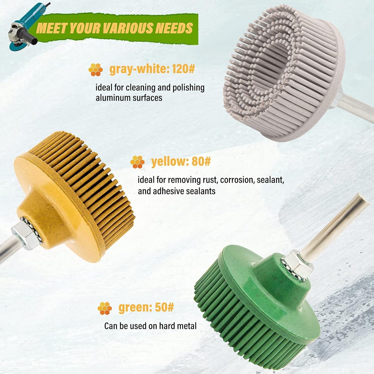 3pcs Bristle Disc 2″ 120# 80# 50# Grit R-Type Abrasive Brush Coarse Bristle Disc