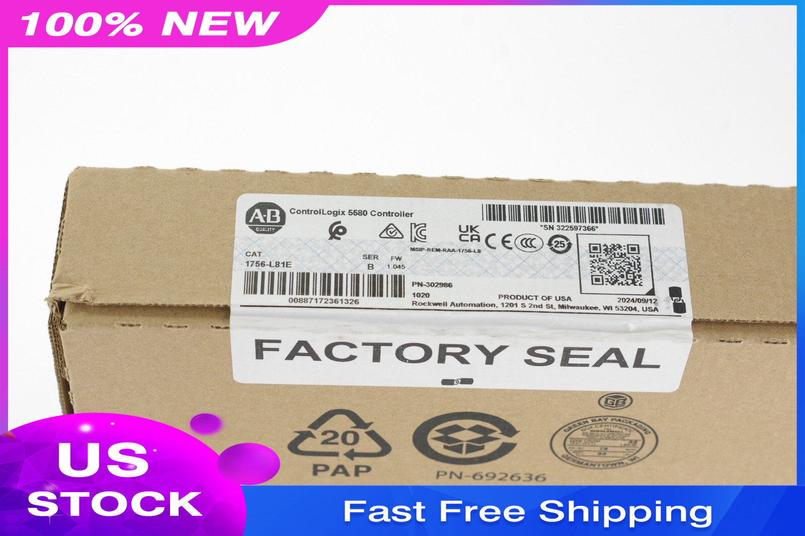 2024-25 Allen-Bradley 1756-L81E /B ControlLogix Processor – New Suplus (Sealed)
