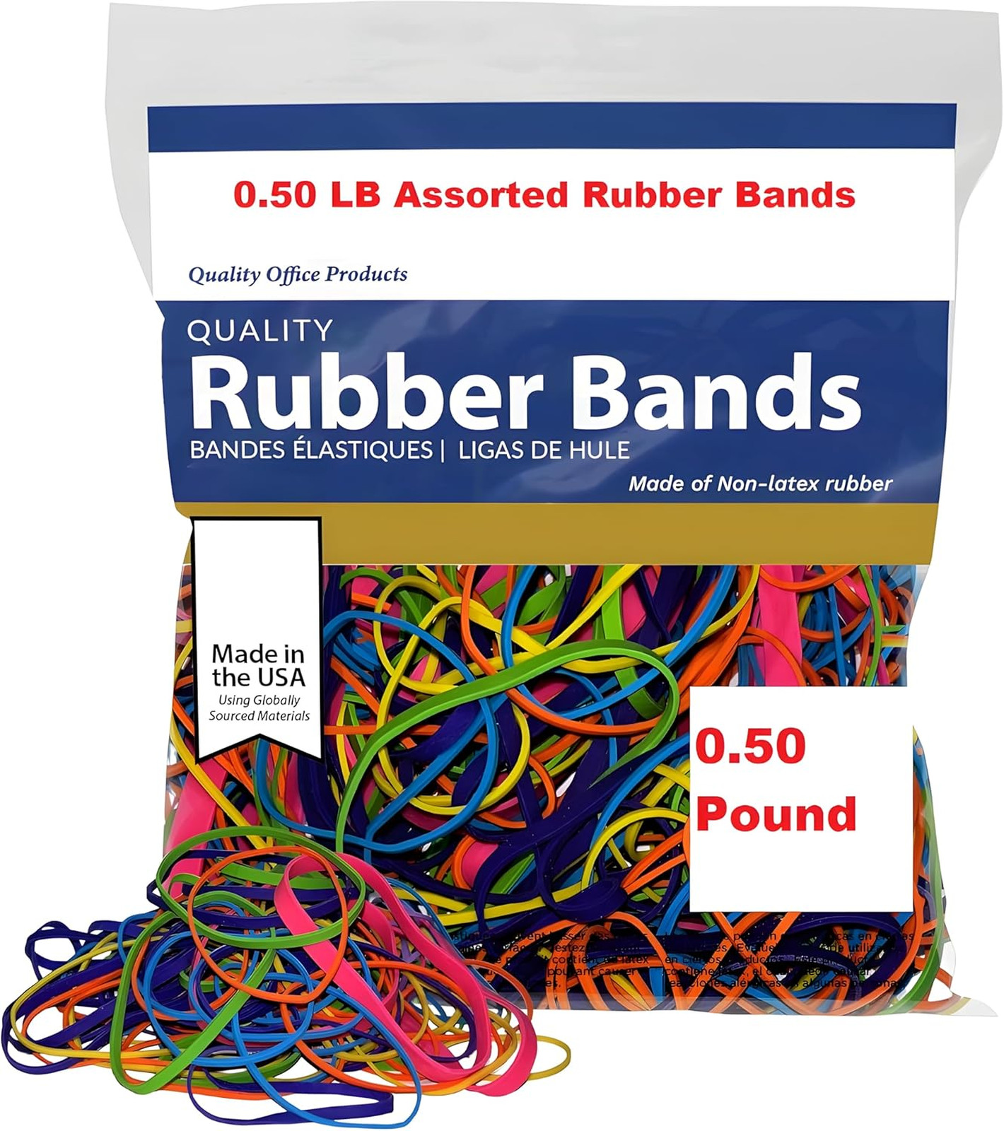 Assorted Rubber Bands Bulk Pack 0.5 lb Strong Elastic Cables, Files, Office