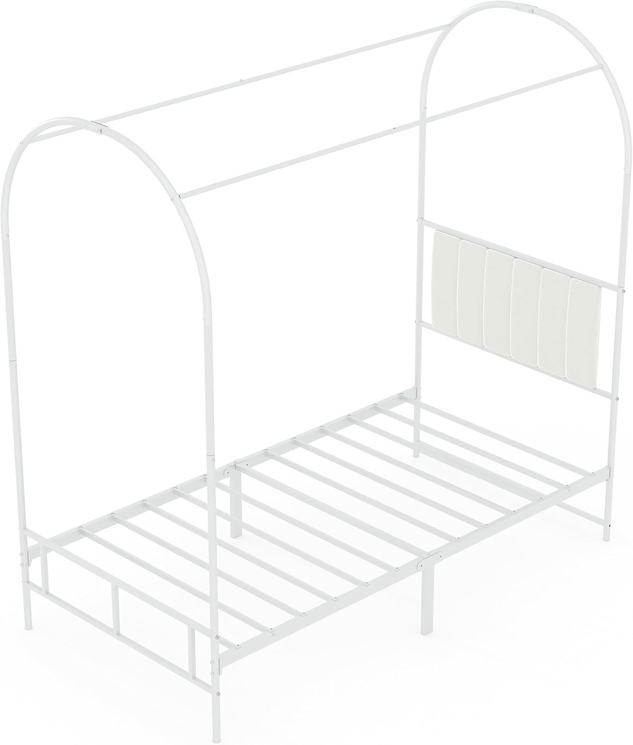 Kids Canopy Bed Frame with Headboard & Footboard, Upholstered Twin Bed Frames