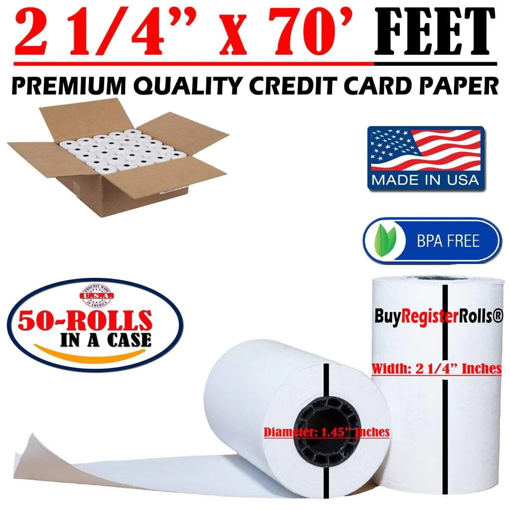 2 1/4 x 70 Thermal Paper Large 48 GSM, 200 Rolls Verifone VX520 Ingenico ICT220