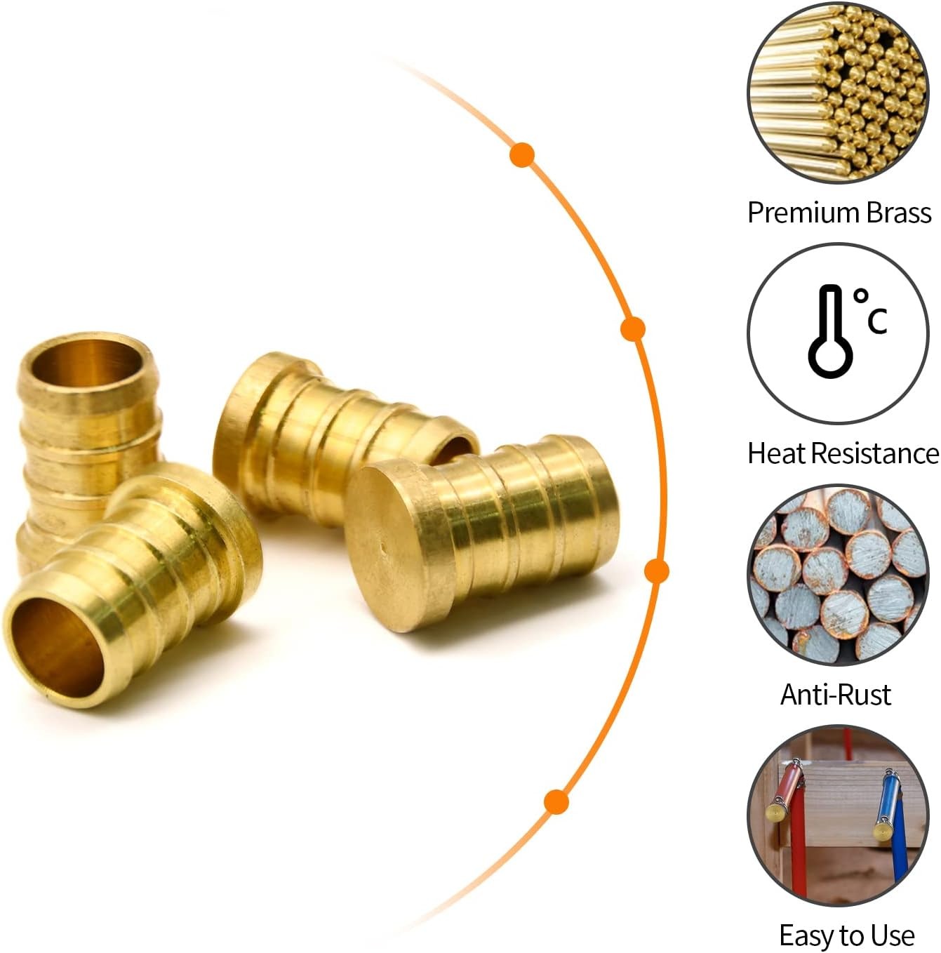 10pcs 1/2″ PEX Barb Plug End Cap, Brass 1/2″-10 Pack, Color