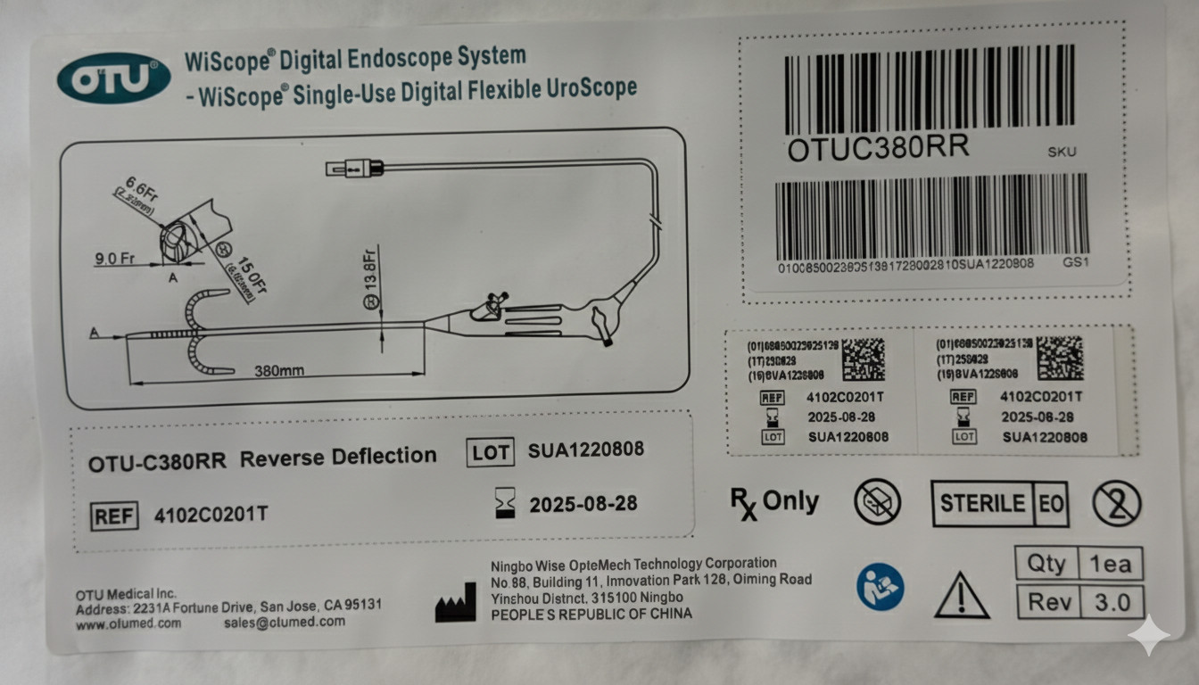 OTU WiScope® Single-Use Digital Flexible Ureteroscope C380RR
