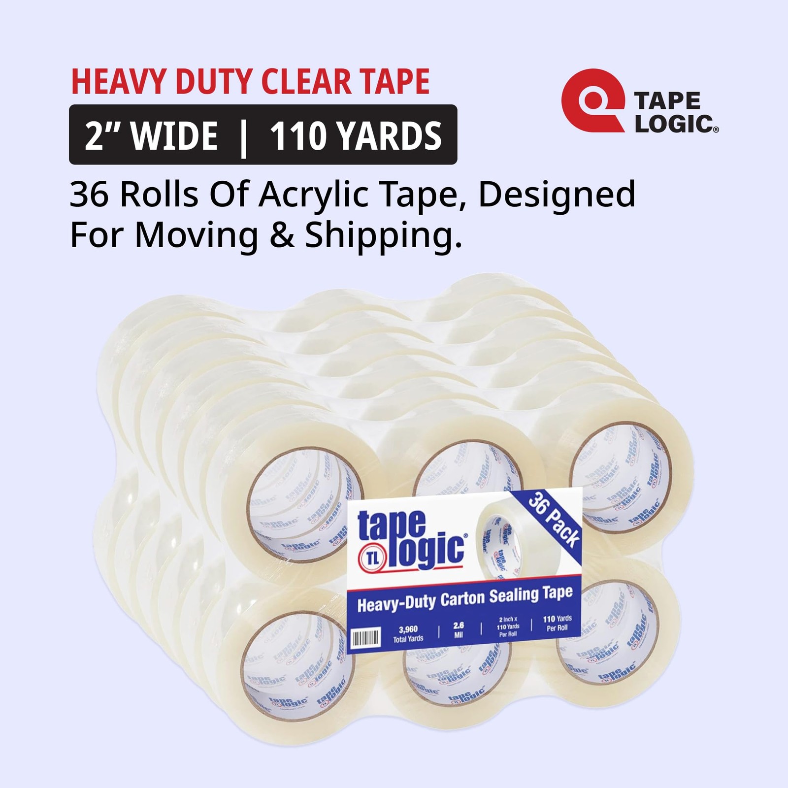 2″ x 110 yds Acrylic Packing Tape 2.6 Mil, Clear (36-Pack) Heavy Duty Packing…