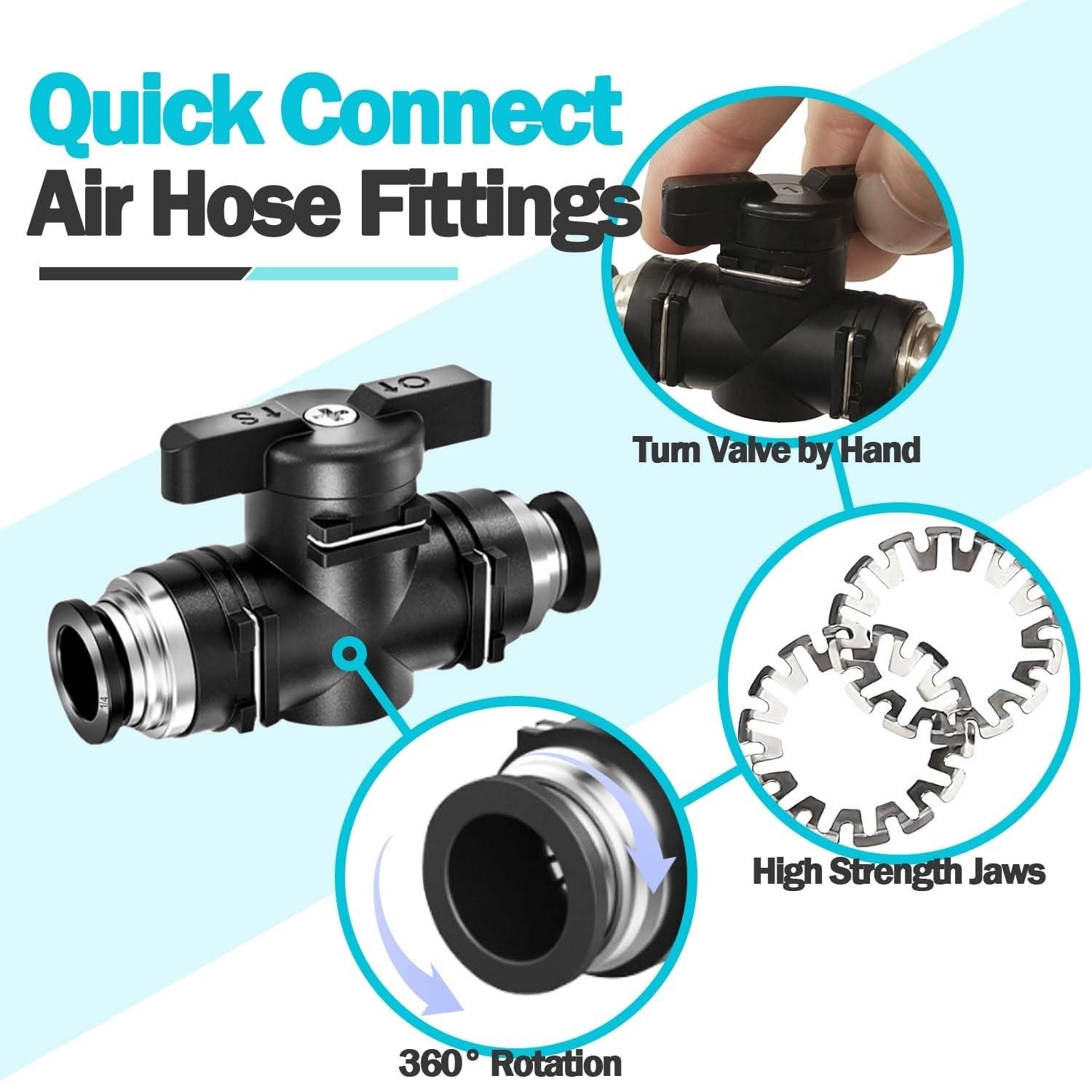 Tugermoola 3PCS 1/4″ Push to Connect Ball Valve Air Hose Fittings