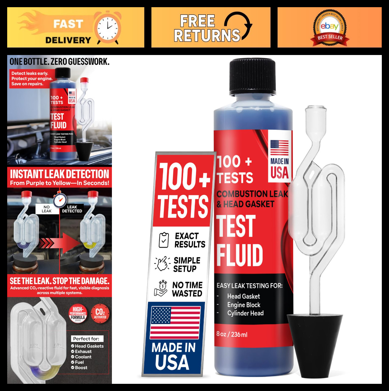 Engine Combustion Leak Test Kit – 100+ Tests, 8oz Fluid, Quick Leak Detection