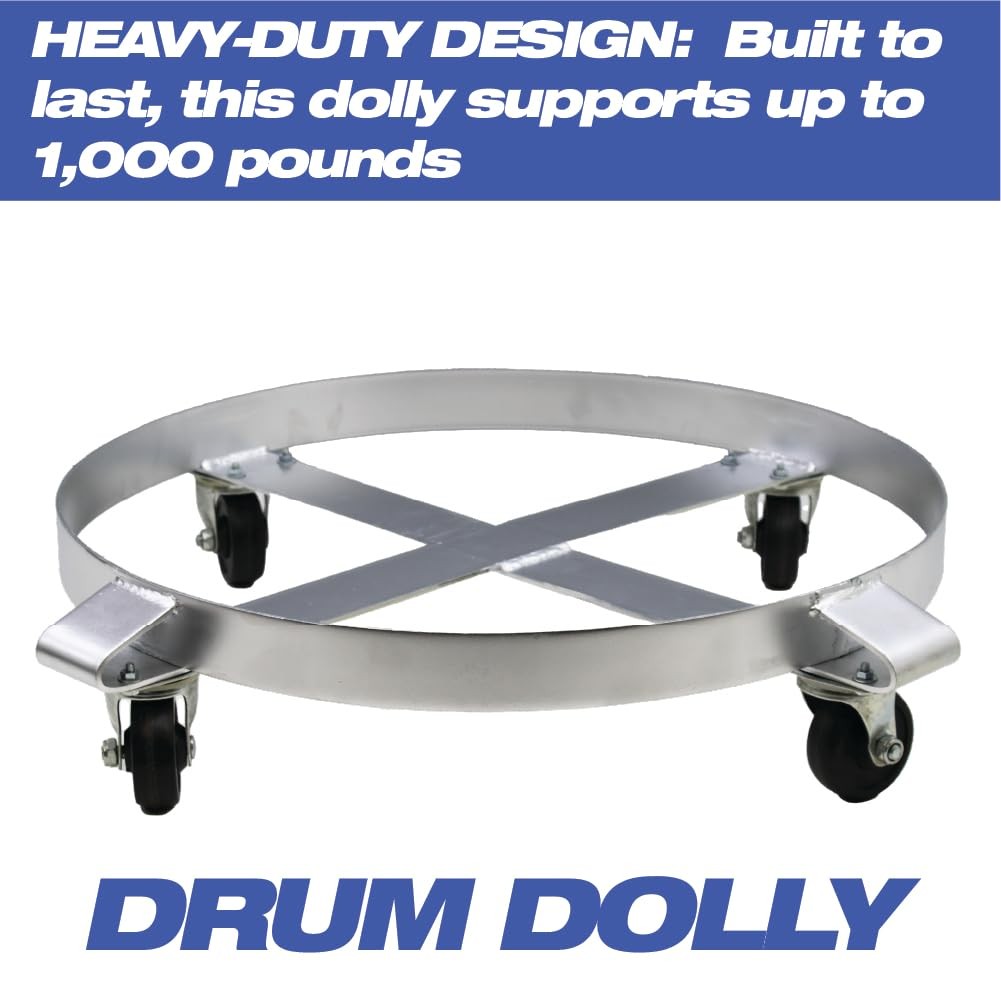 55-Gallon Drum and Garbage Can Dolly – Heavy-Duty Metal Dolly with Cross Braces