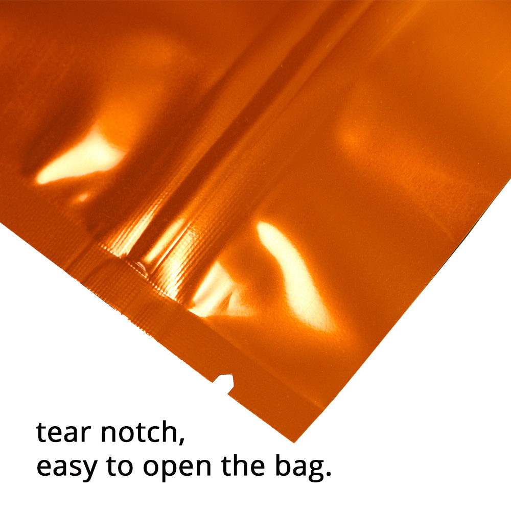 3x4in Both Sided Glossy Orange Foil Mylar Flat Zip lock Bag Wholesale O10