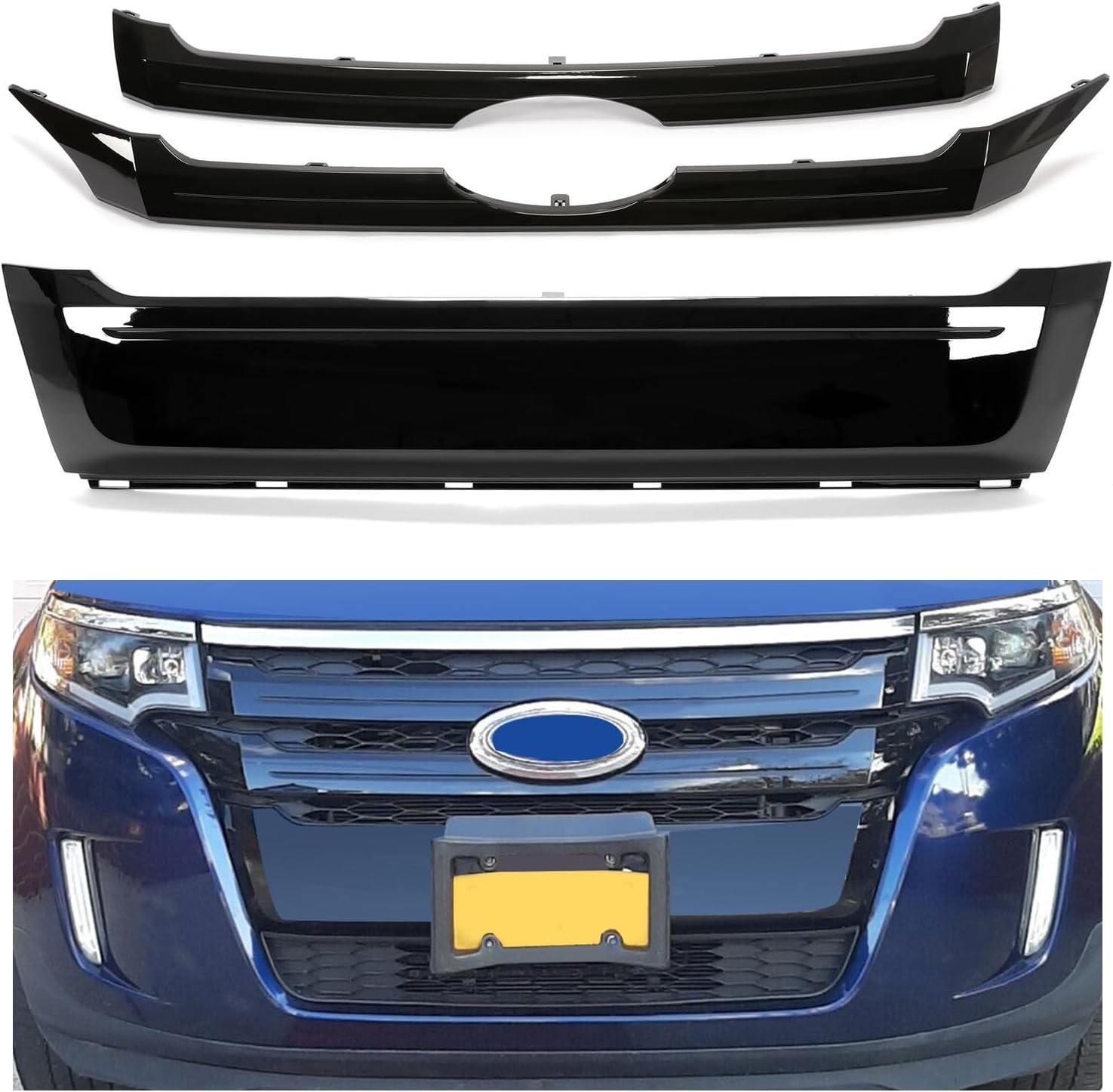 Kojem Front Black Grille Trim Cover Compatible with 2011-2014 Ford Edge Repla…
