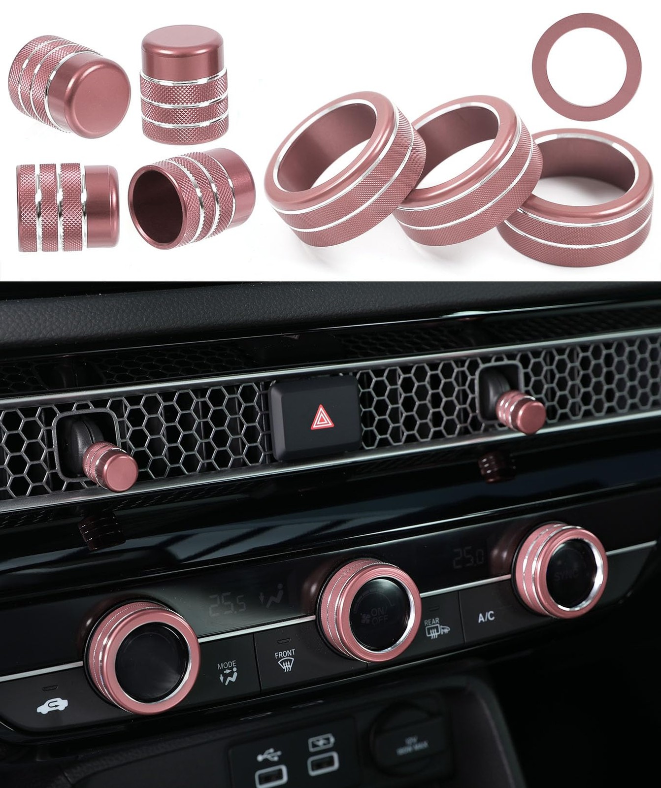 Car Interior Knob Cover Kit, Compatible with Honda Civic 2022-, CRV 2023-2026