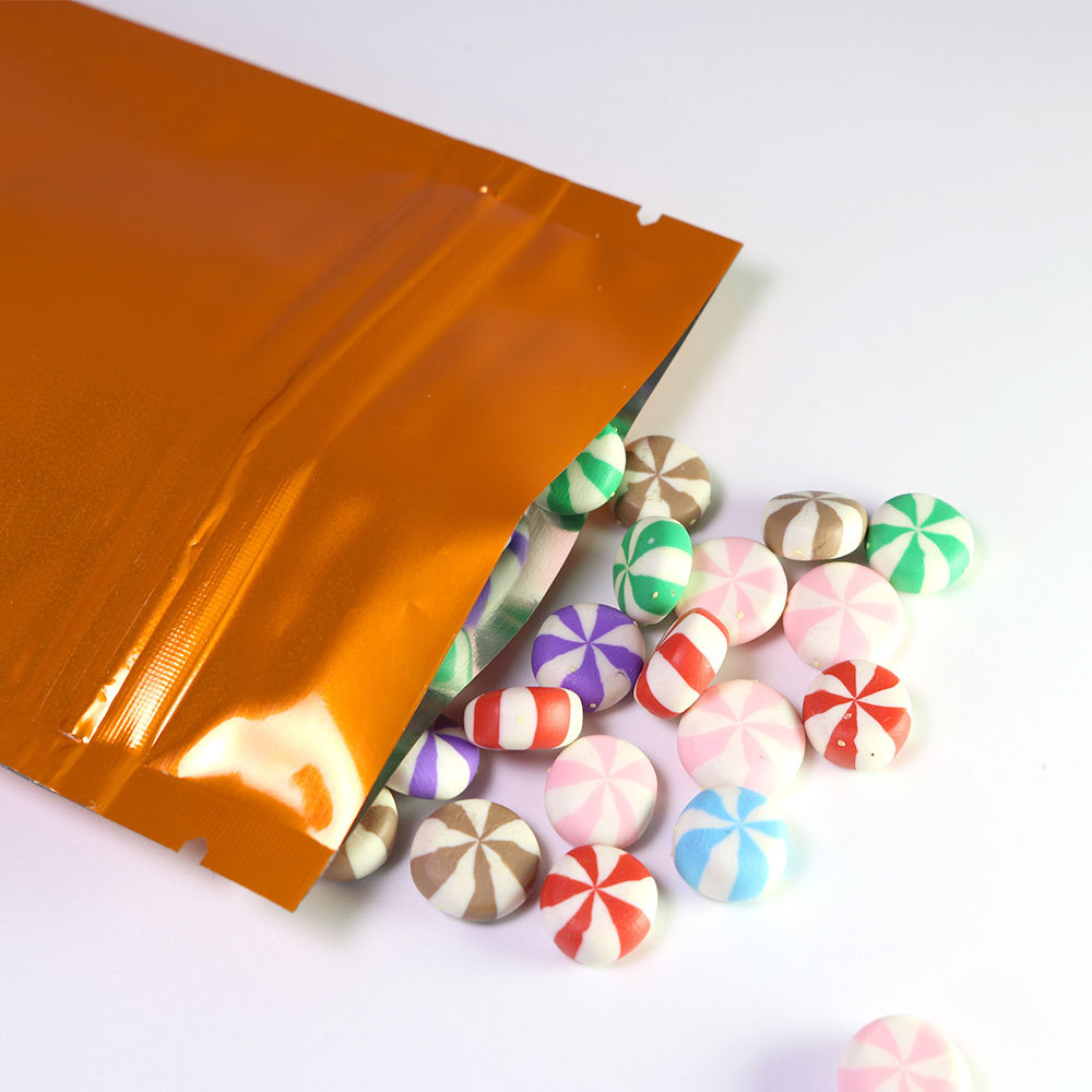 3x4in Both Sided Glossy Orange Foil Mylar Flat Zip lock Bag Wholesale O10