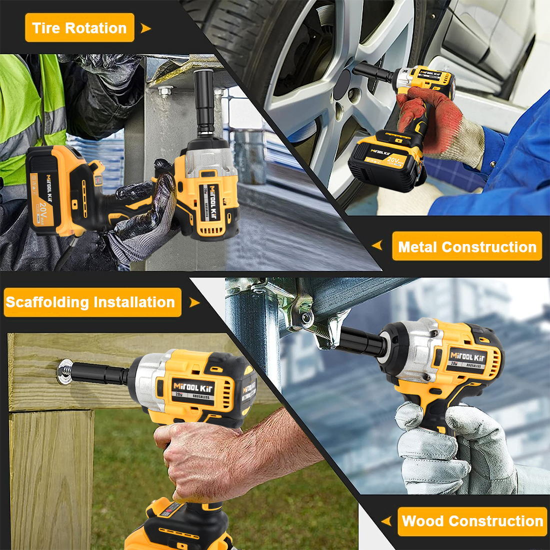 1/2″ Electric Wrench Cordless Brushless Impact Rattle Gun Drill Kit 2 Battery