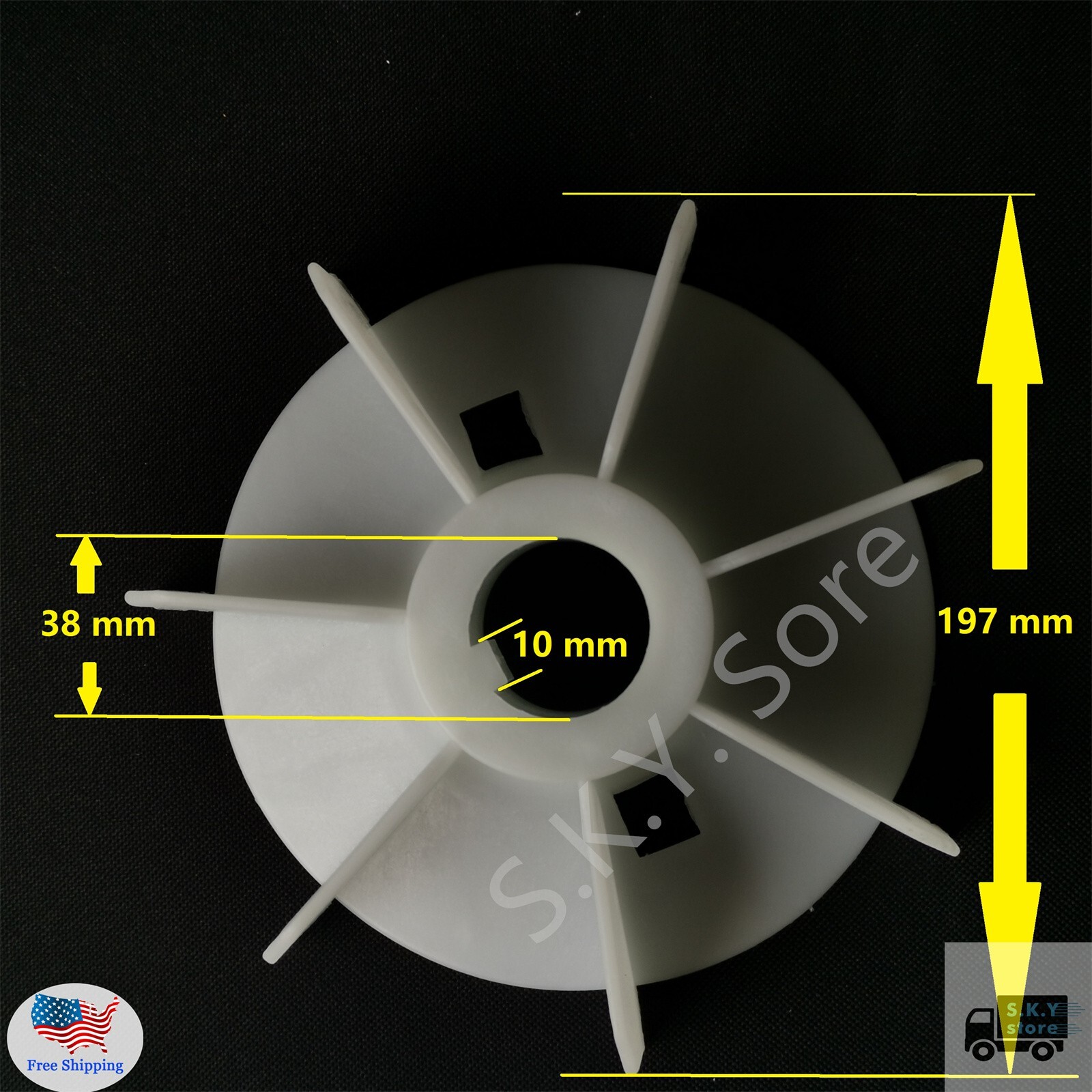 New Y2-132-4.6.8 Motor Fan Blade, Diameters: 197mm /38mm, Fast Free Shipping