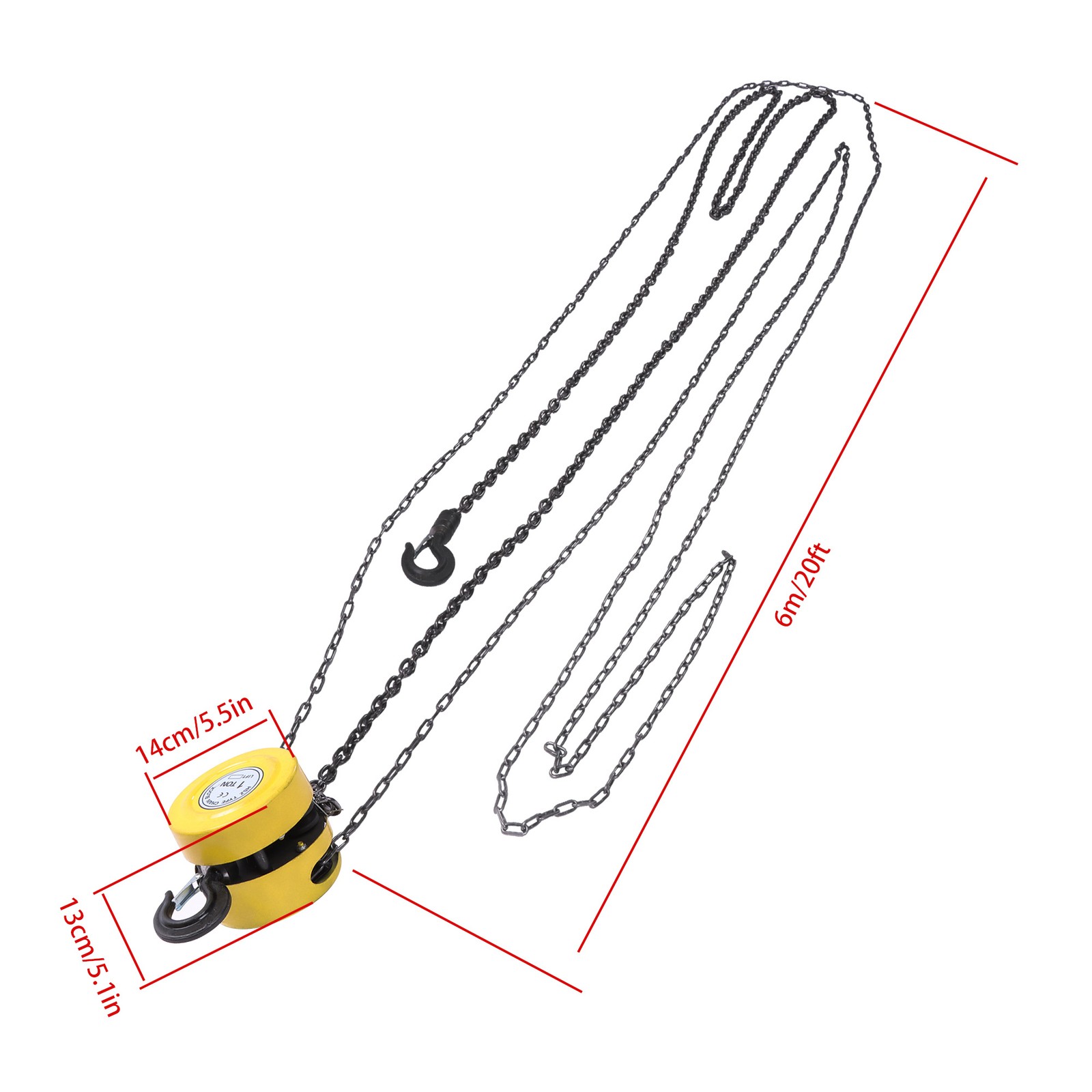 2200 lbs /1 Ton Capacity Chain Hoist Steel Construction Chain Block 20 FT Lift