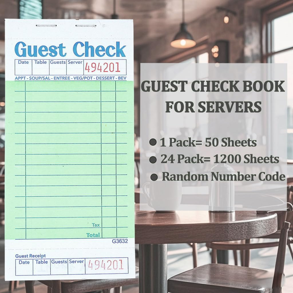 Budgenix Guest Checks Server Note Pads 24 Pack 1200 Orders, Green Guest Check Pa