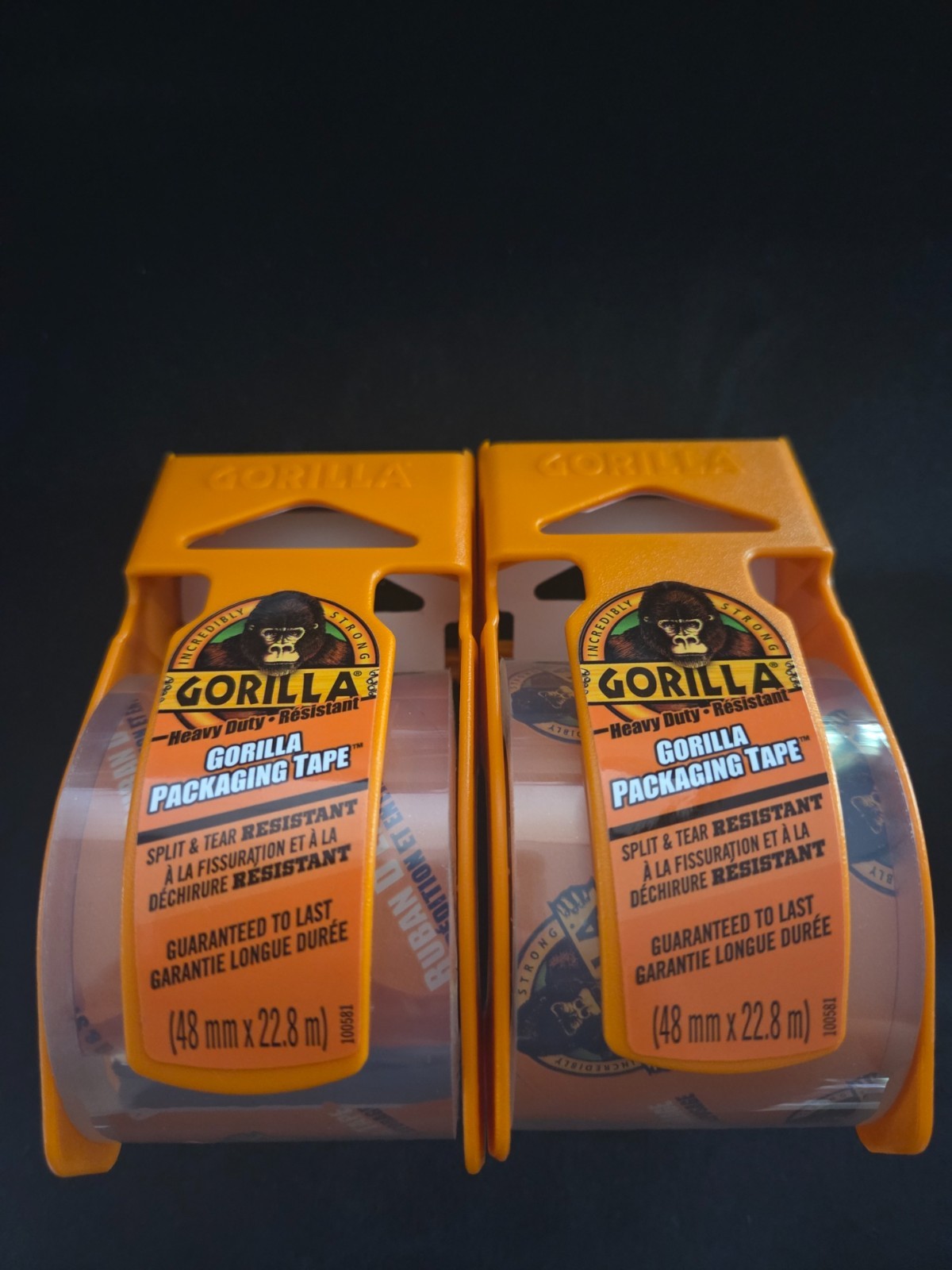 Gorilla Heavy Duty Packing Tape w Dispenser, 1.88″ x 25 yds., Clear, 2/Pack -NEW