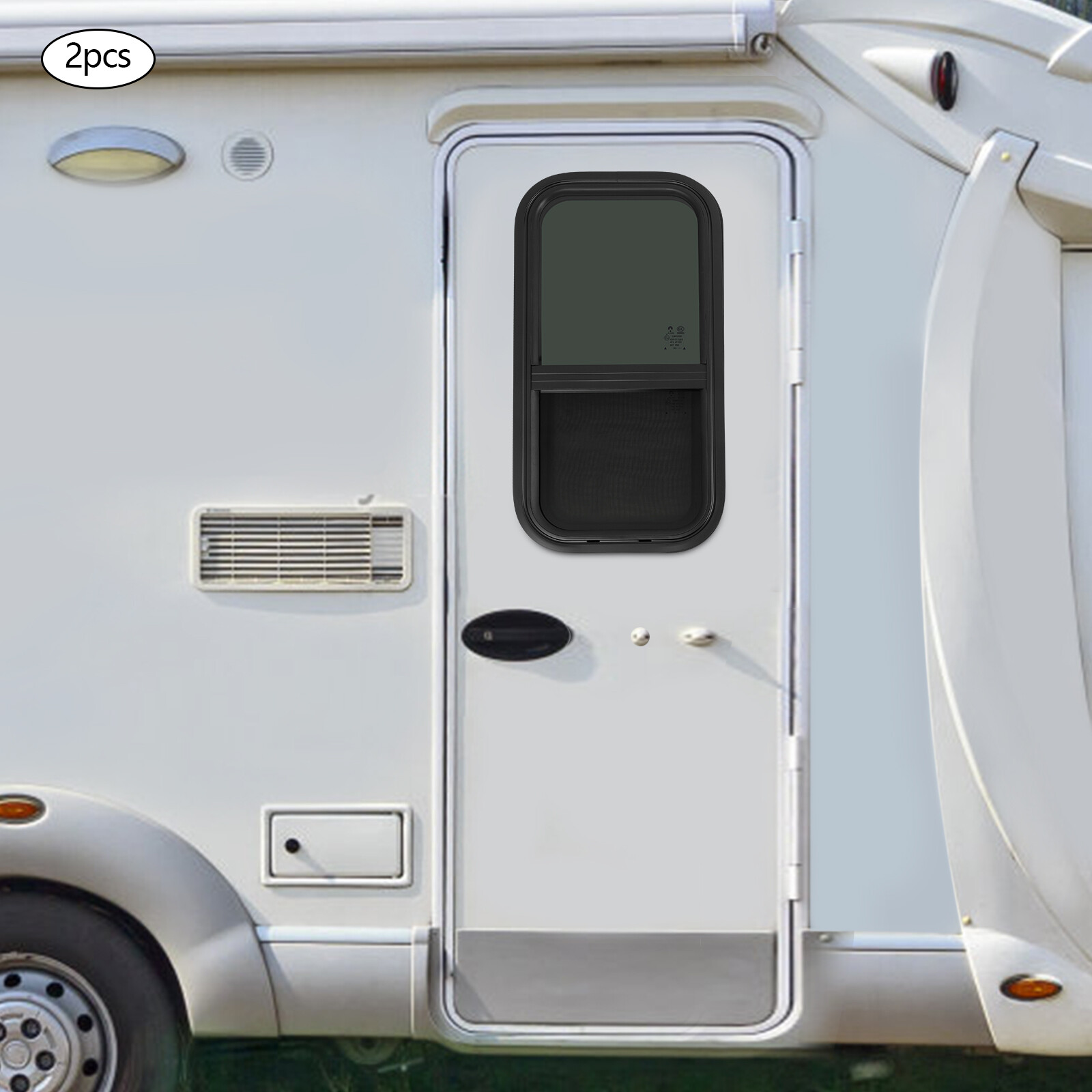 2PCS RV Window Vertical Slide Window 12 x 24in with Trim Rings for Cargo Trailer