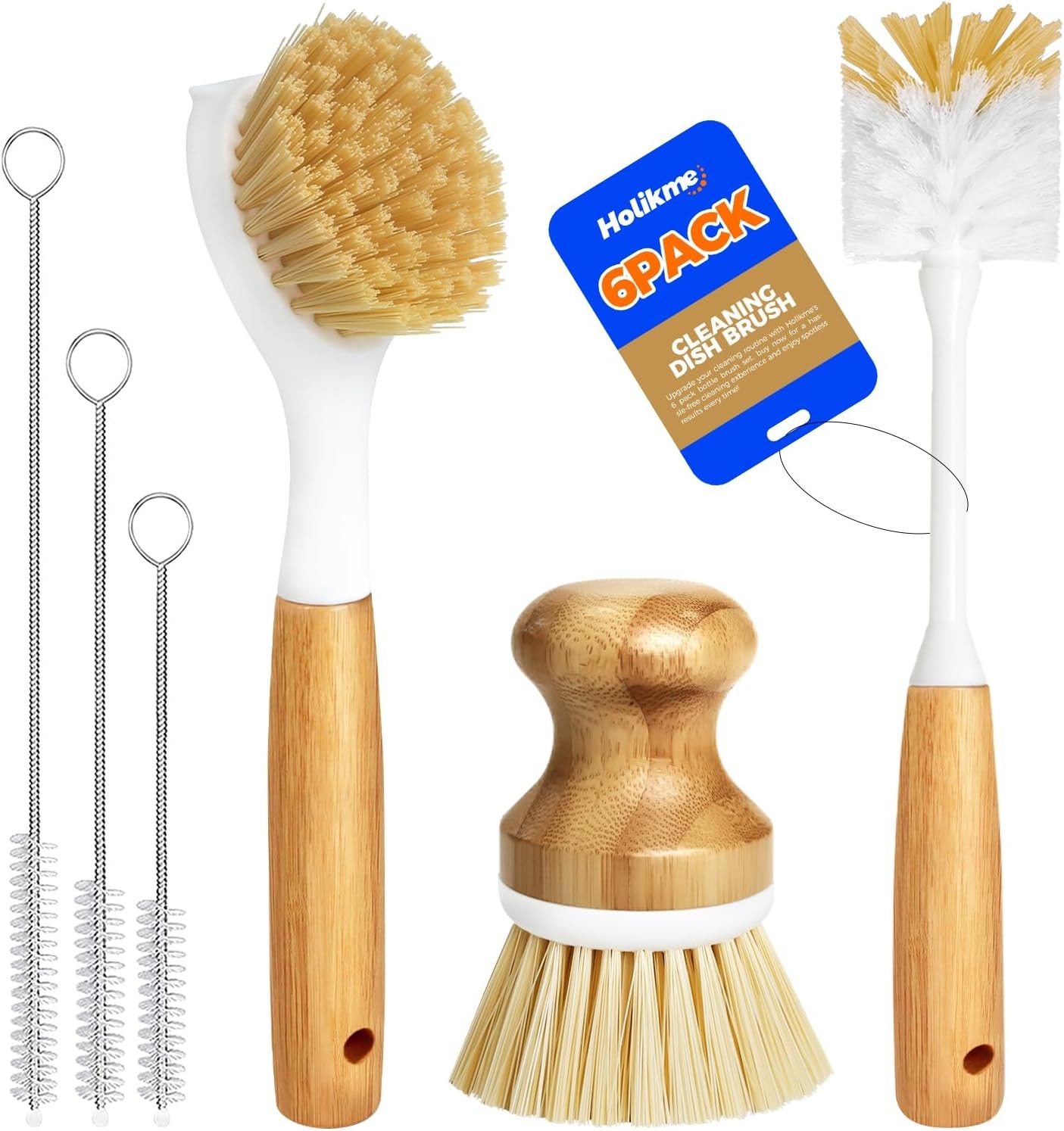 Holikme Yellow 6 Pack Dish Scrub Brush Set Long Handle Multi Cleaning Brushes