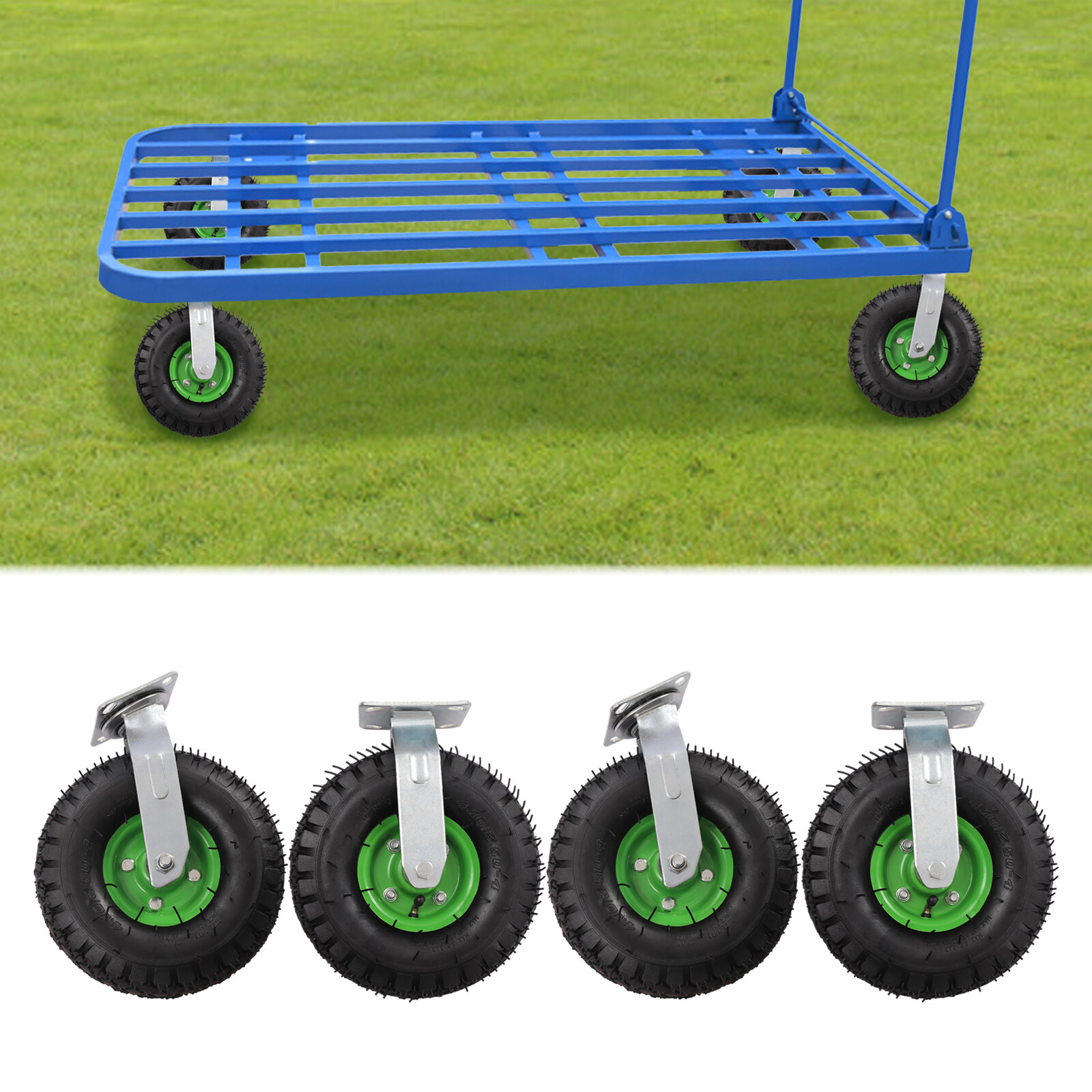 4-Pack 10in Pneumatic Swivel & Rigid Cart Casters, Heavy-Duty Air Tires