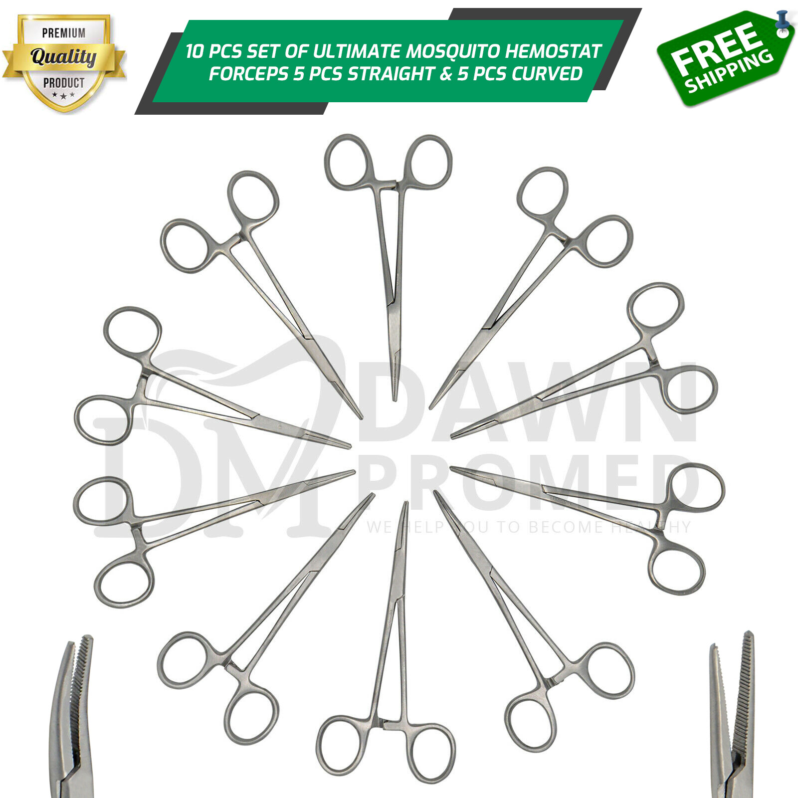 10 Pcs Mosquito Hemostat Locking Forceps 5″ Curved & Straight Surgical German GR