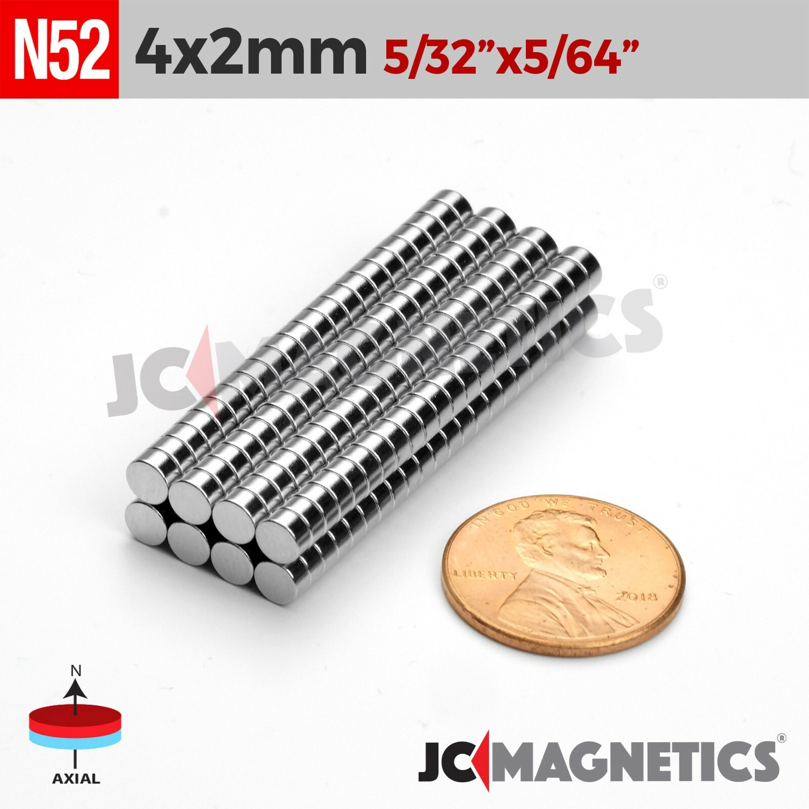 4mm x 2mm 5/32″x5/64″ N52 Rare Earth Neodymium Small Magnet Discs 4x2mm
