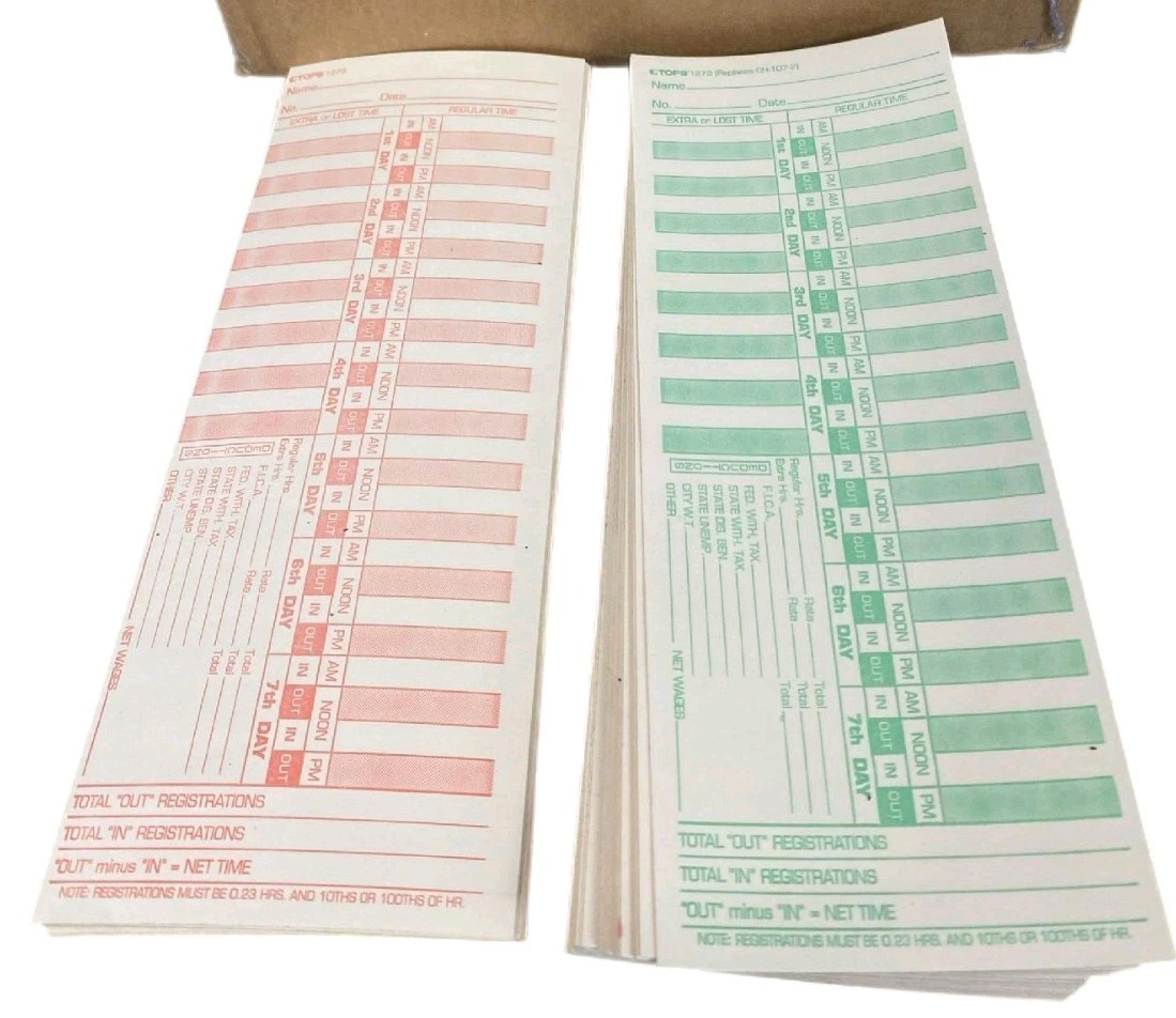 Tops 1275 Bi-weekly Time Cards, Orange/Green, Open Box 473 Cards, Ships Free