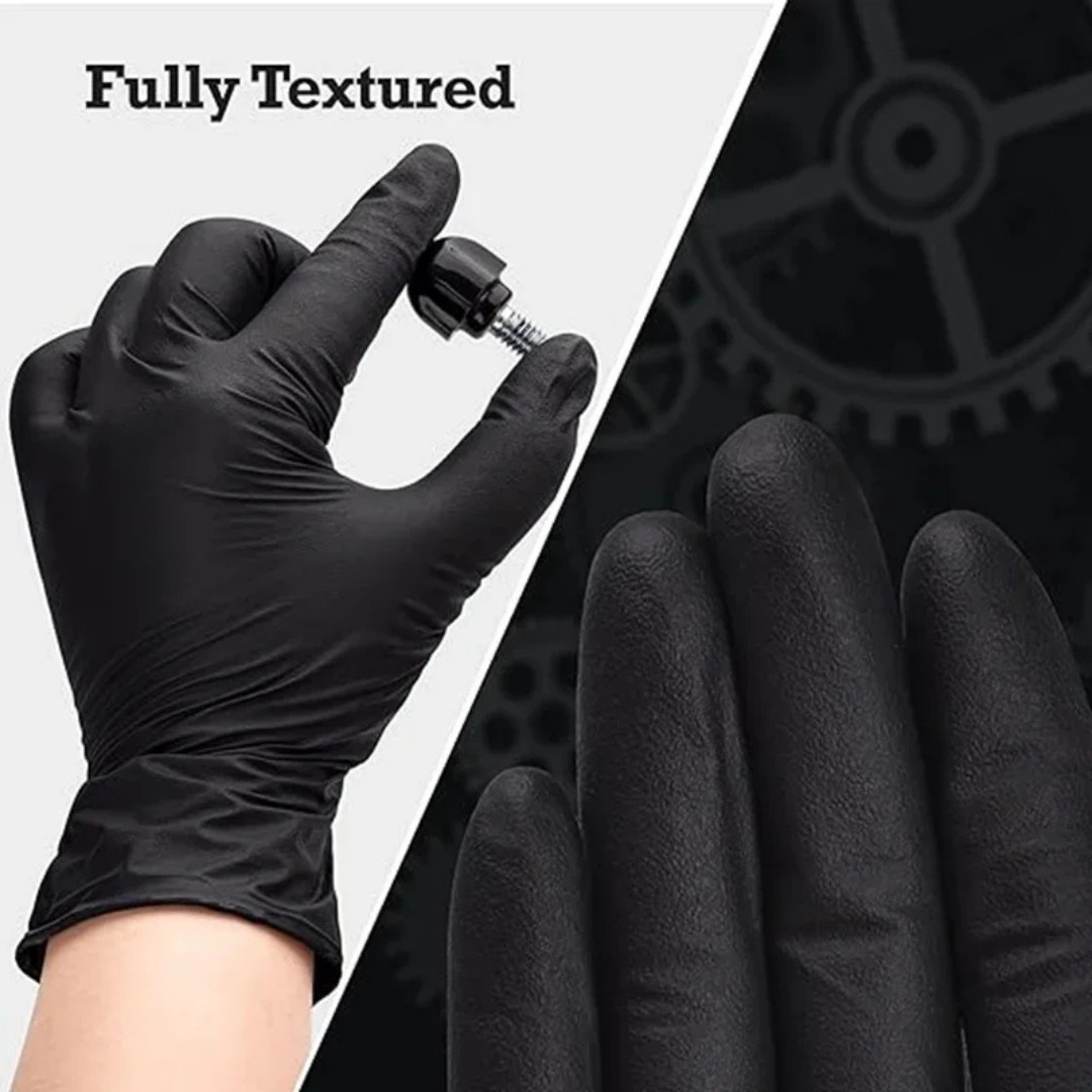 Disposable Nitrile Exam Gloves, 5 Mil Black, Powder-Free Heavy Duty Clean Glove