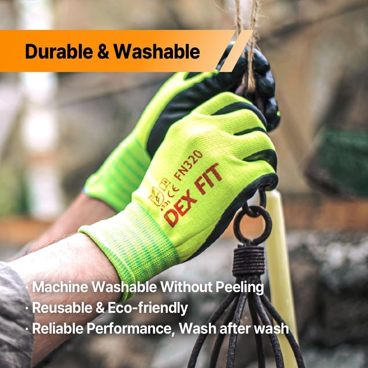 Nylon Work Gloves FN320, 3D Comfort Fit, Power Grip, Lightweight & Breathable…