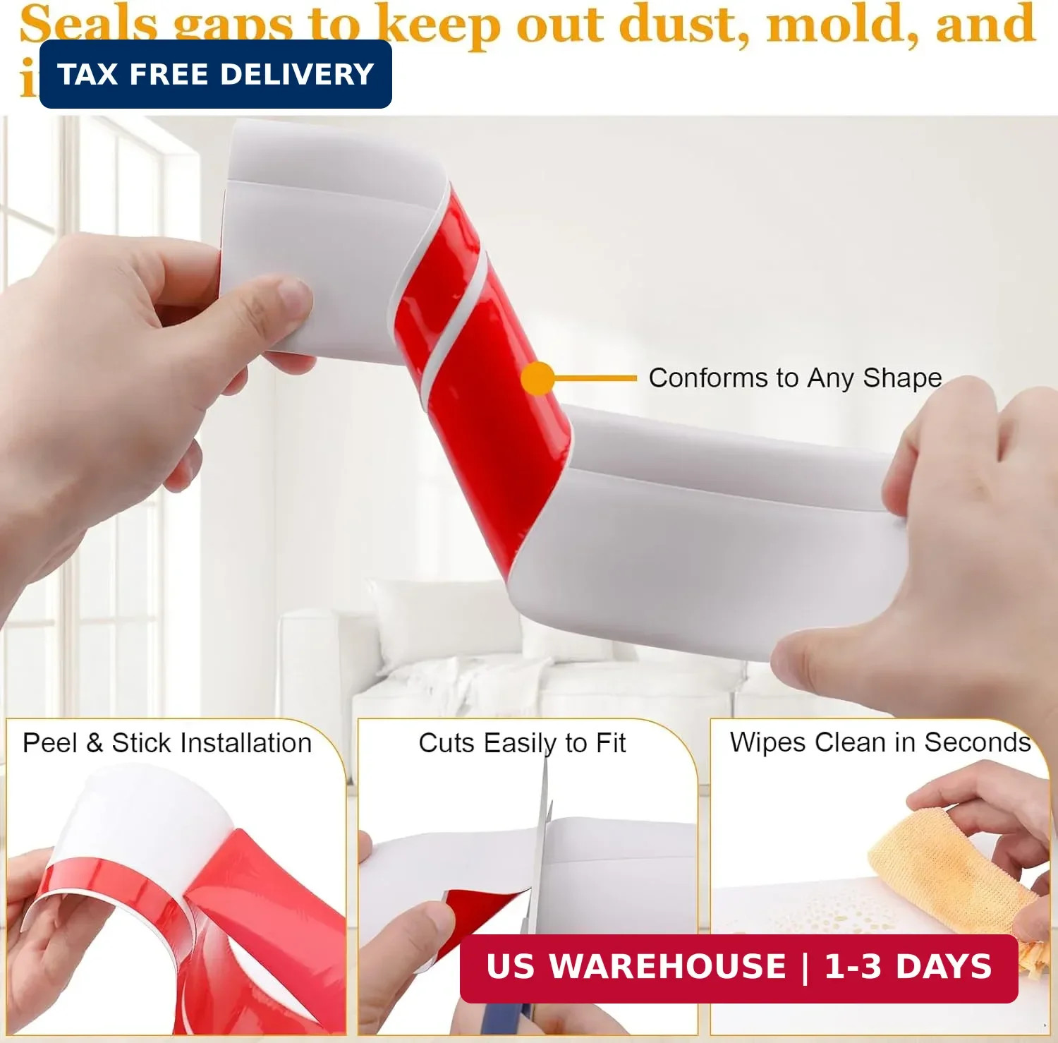 Self-Adhesive Flexible Baseboard Molding Trim – 20 Ft Vinyl Wall Base for Curved