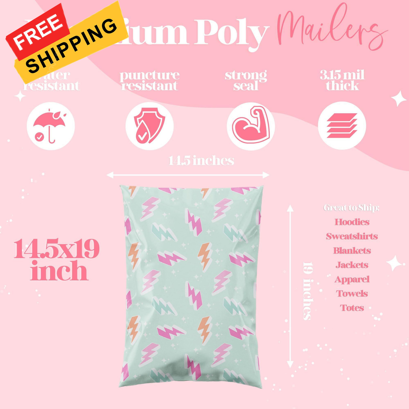 Pretty Package Store Designer Poly Mailer Variety Pack 6×9, 10×13, 14.5×19
