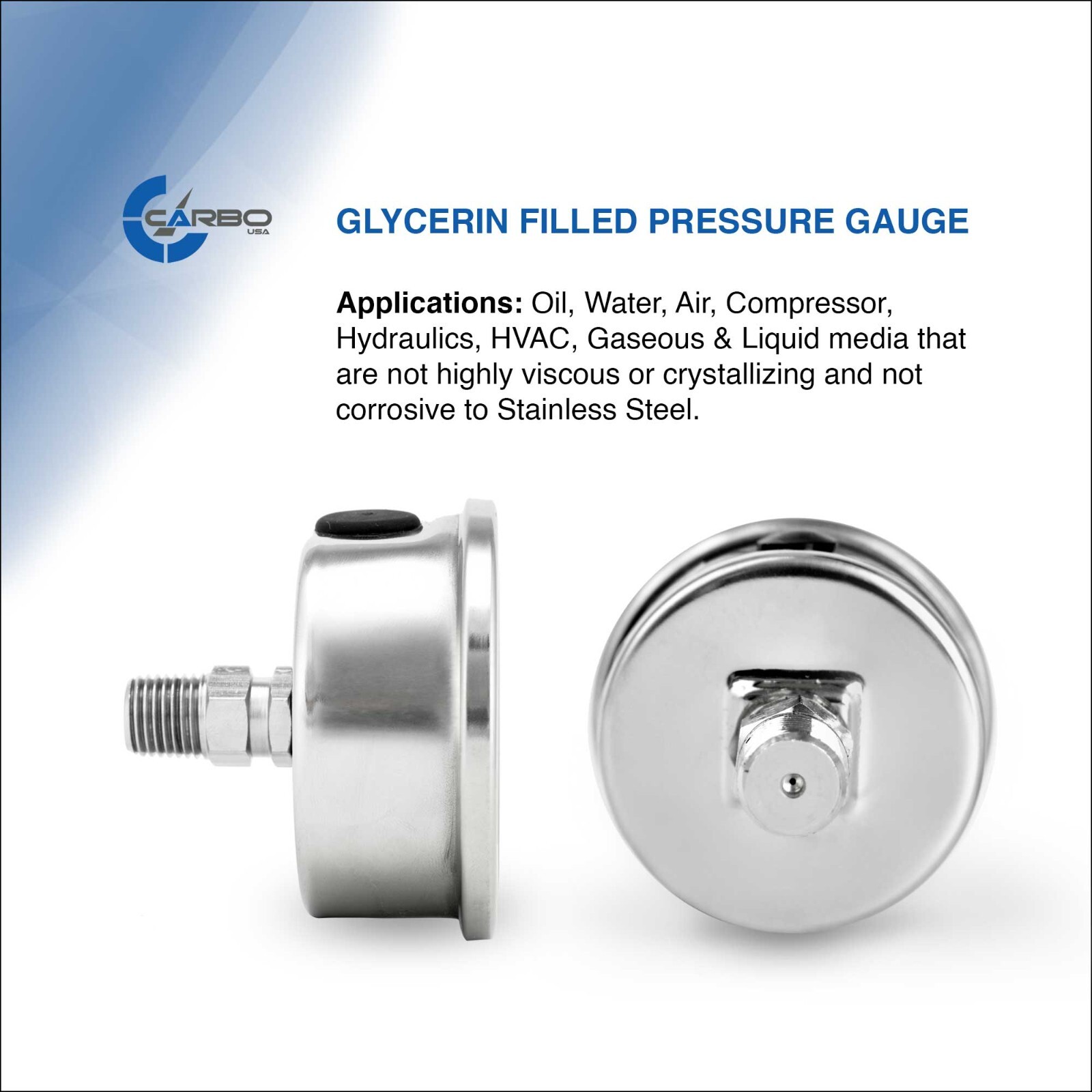 2.5″ LIQUID FILLED PRESSURE GAUGE 0 – 200 PSI, STAINLESS STEEL CASE BACK MOUNT