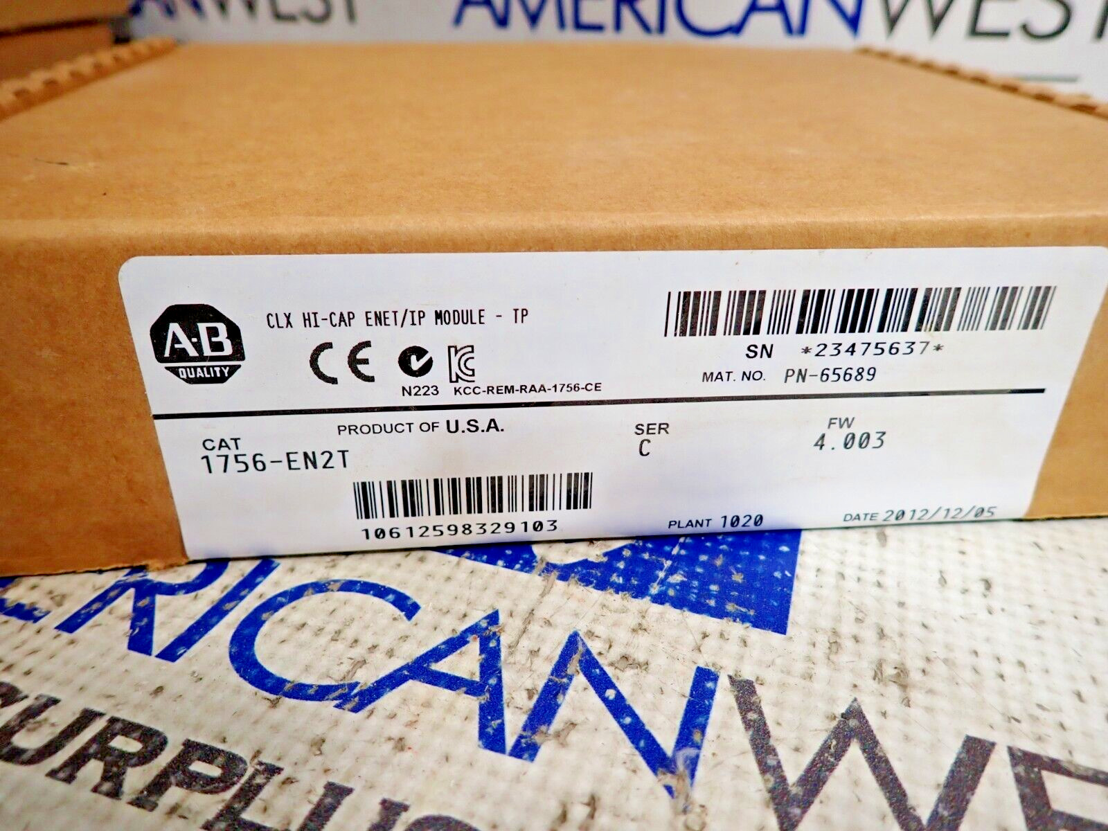 New Allen Bradley 1756-EN2T Controllogic Etherne IP Module Ser C FW 4.003 Sealed
