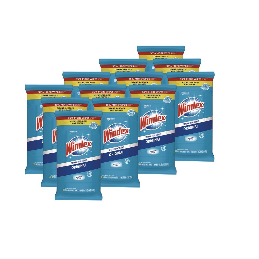 Windex 378032 7″ x 8″ Glass and Surface Wet Wipe – Unscented/White (12/CT) New