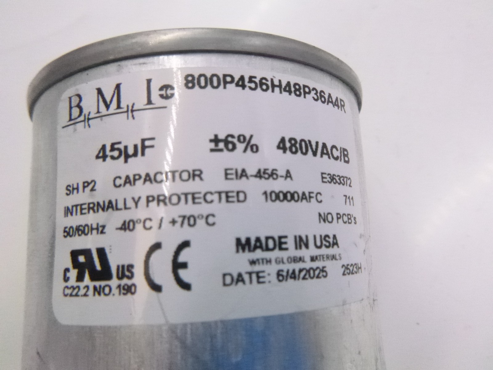 BMI Run Capacitor 480VAC 50/60Hz 45µF 800P456H48P36A4R fits 564/773/774