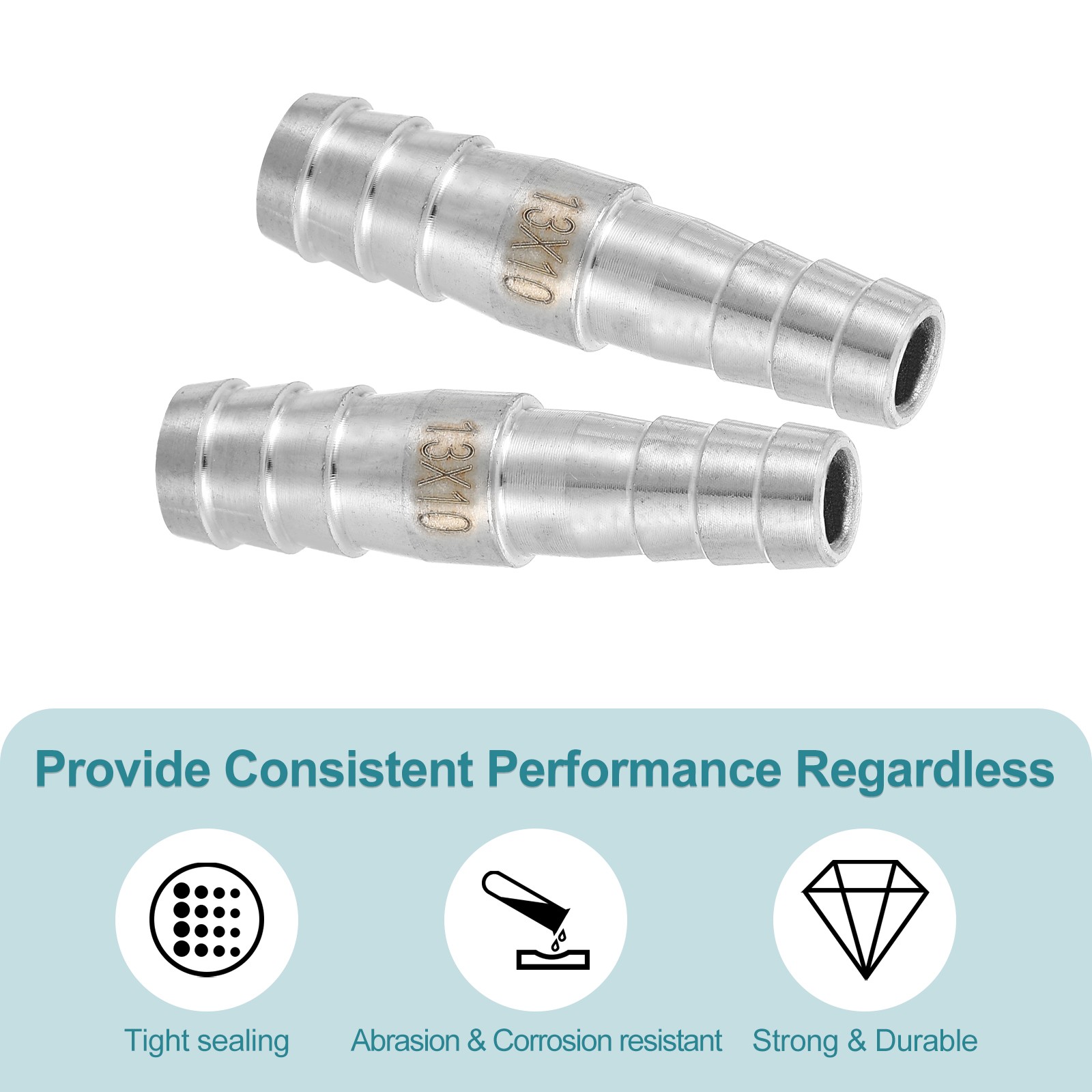 2Pcs 1/2″ to 3/8″ Hose Barb Reducer Pipe Fitting Stainless Steel Adapter