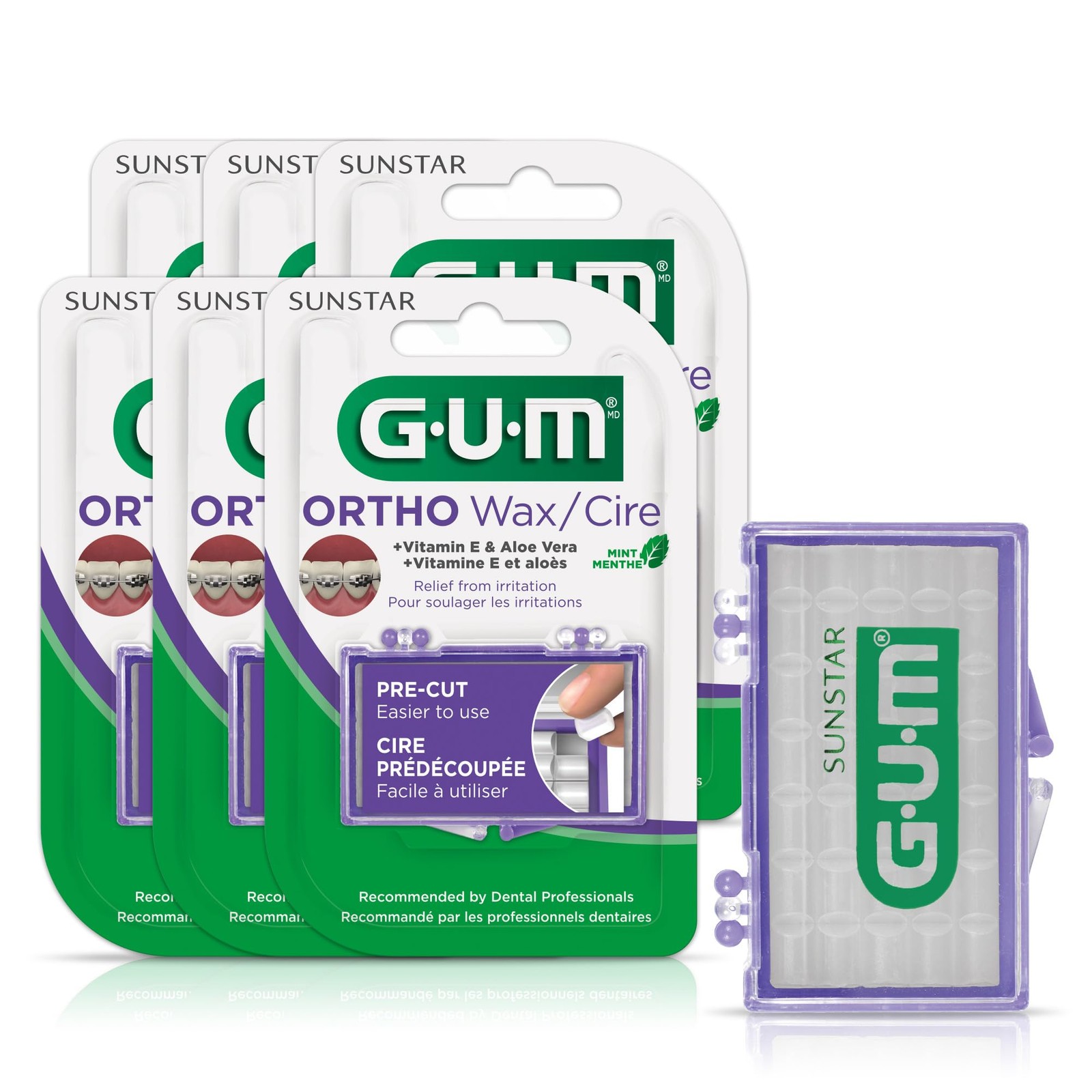 GUM Orthodontic Wax for Braces & Aligners, Mint, 1 Count (6 Pack)