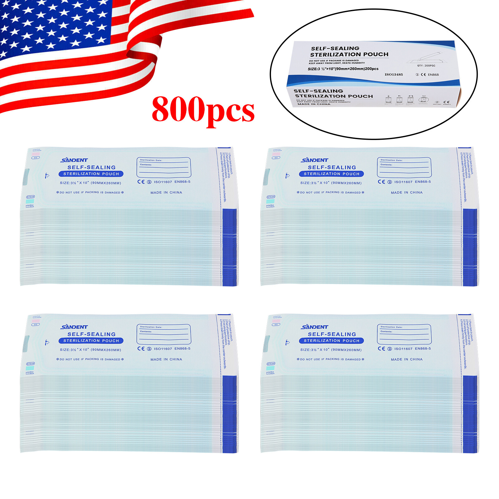 1000 3.5″ x 10″ Dental Sterilization Pouches Sterilizer Autoclave Bags Tool Nail