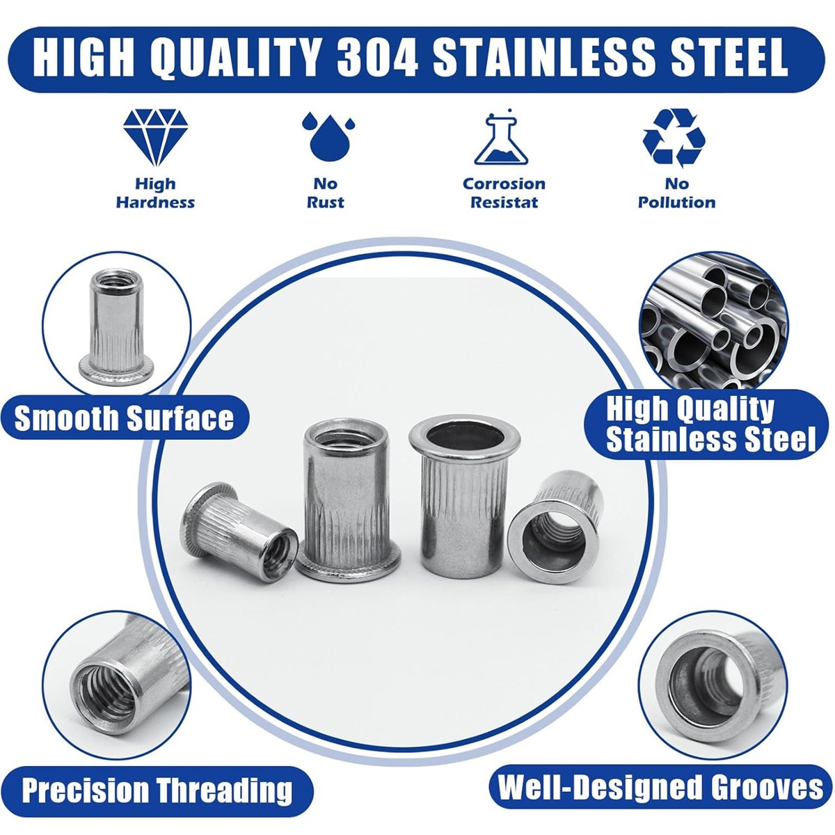 150~615X Stainless Steel Rivet Nut Kit Metric Rivnuts Nutsert Assorted M3-M8 Set