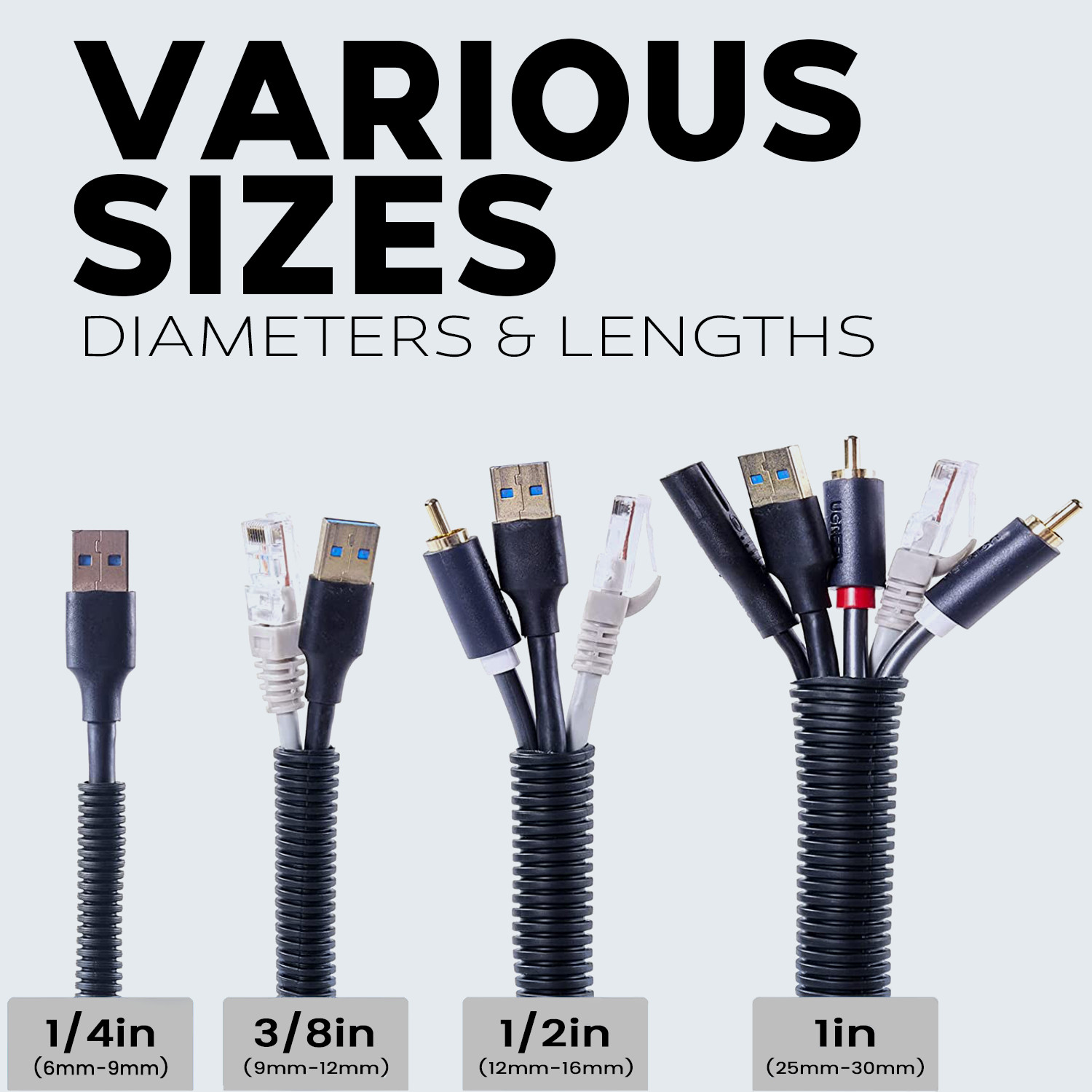 20 Ft Split Loom Combo 1/4″ 1/2″ 3/4″ Black Wire Harness W/ 7″ Cable Ties