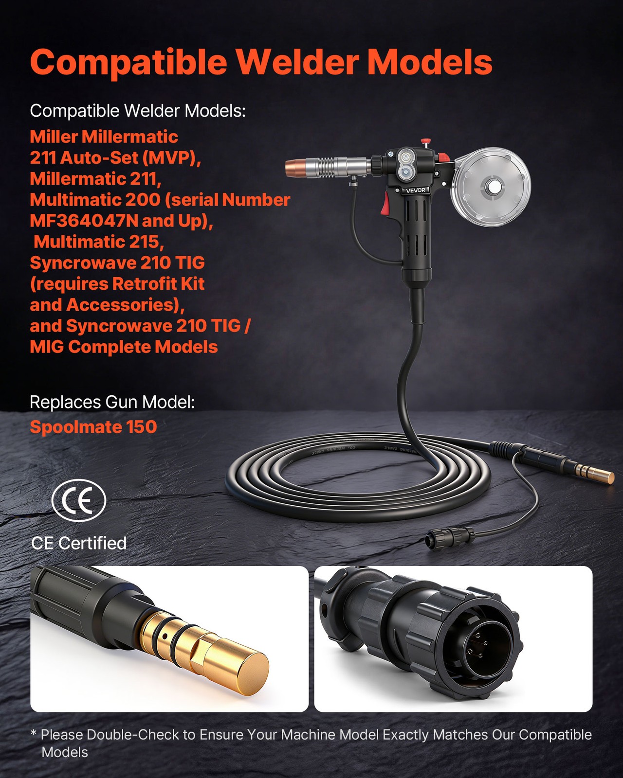 VEVOR 150Amp Spool Gun with 20FT Cable Replacement for Spoolmate 150 Welding Gun