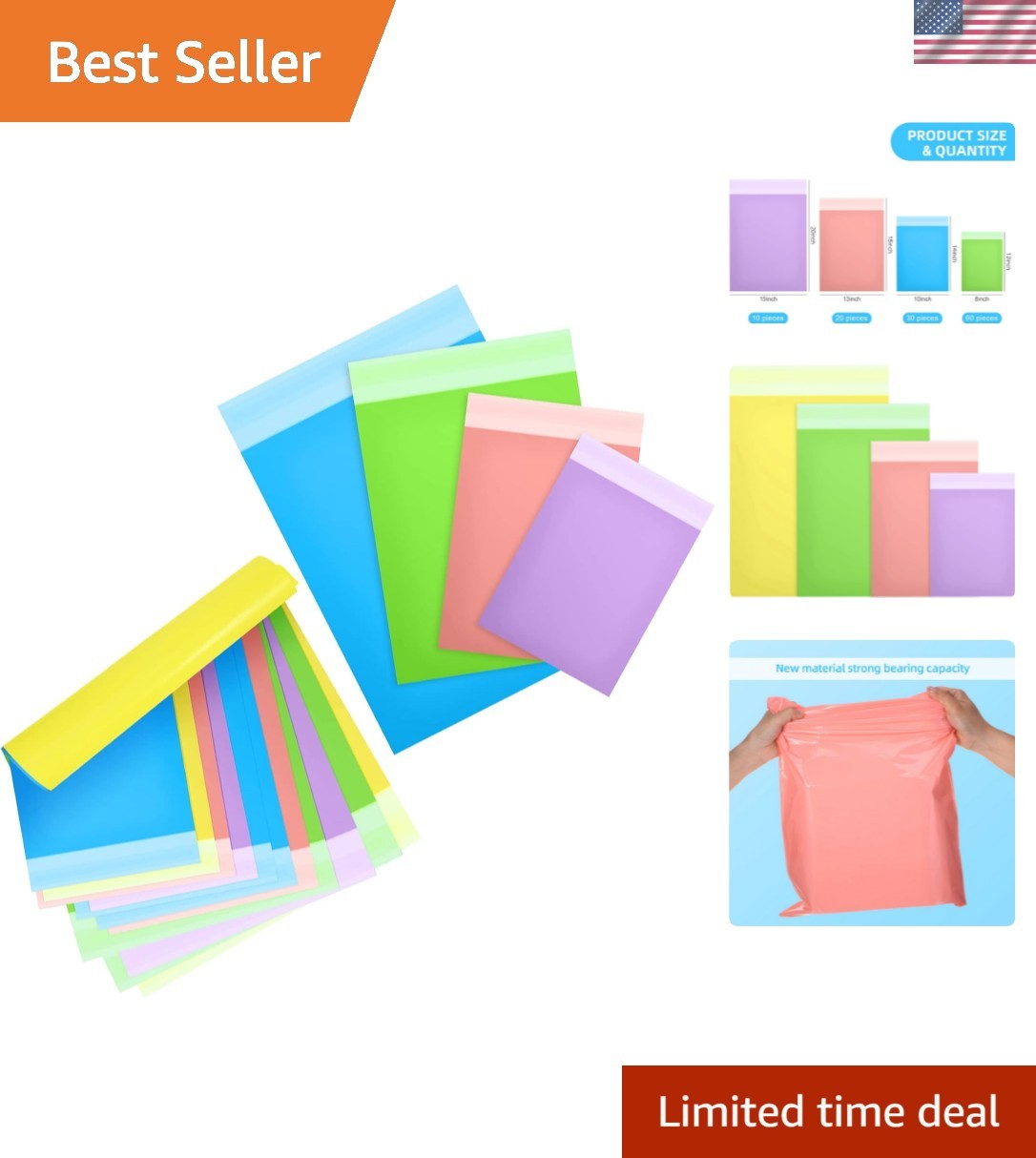 120 Mixed Color Shipping Bags – 4 Size Poly Mailer Set for E-Commerce and More