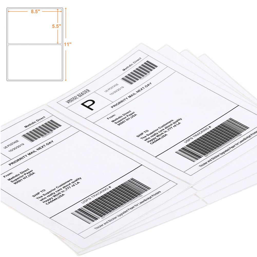 100-1000 Rounded 8.5″x5.5″ Shipping Labels Half Sheet Self Adhesive 2 Per Sheet