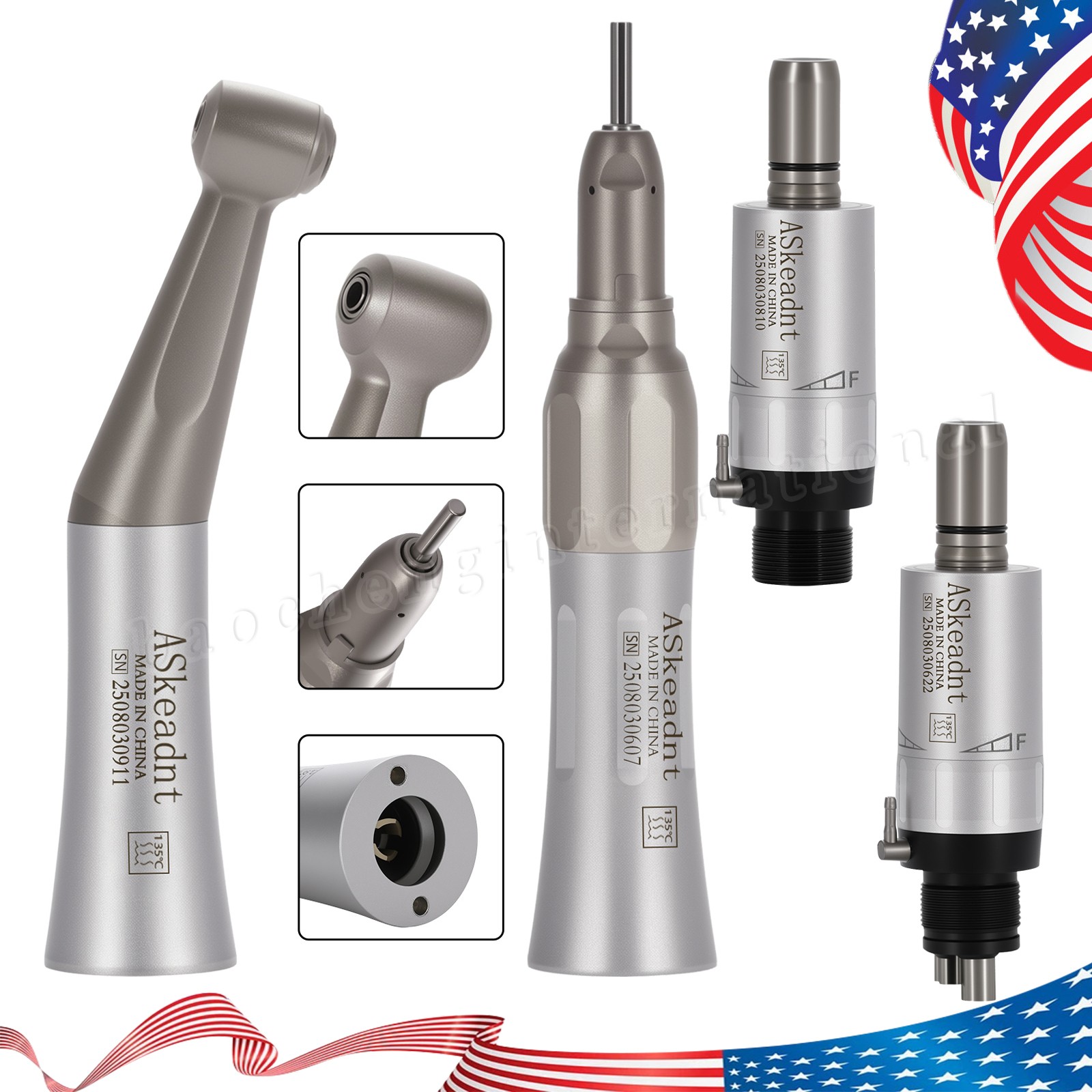 NSK Style Dental Low Speed Handpiece Contra Angle Straight Air Motor 2/4Holes