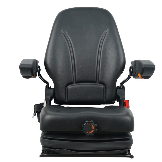 Tractor Suspension Seat w/ Adjustable Armrest Made in Light Gray Leatherette.
